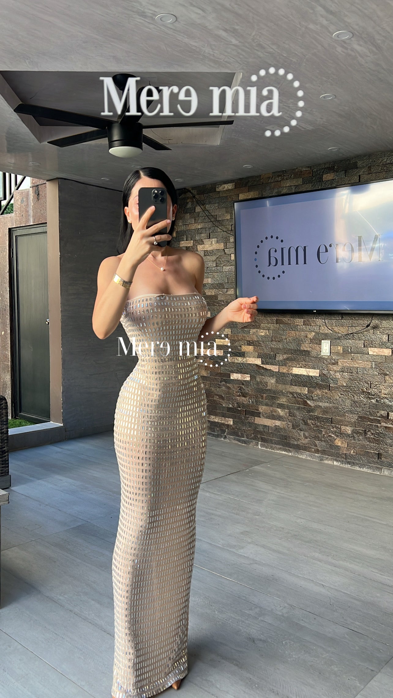 Vestido beige apl rect