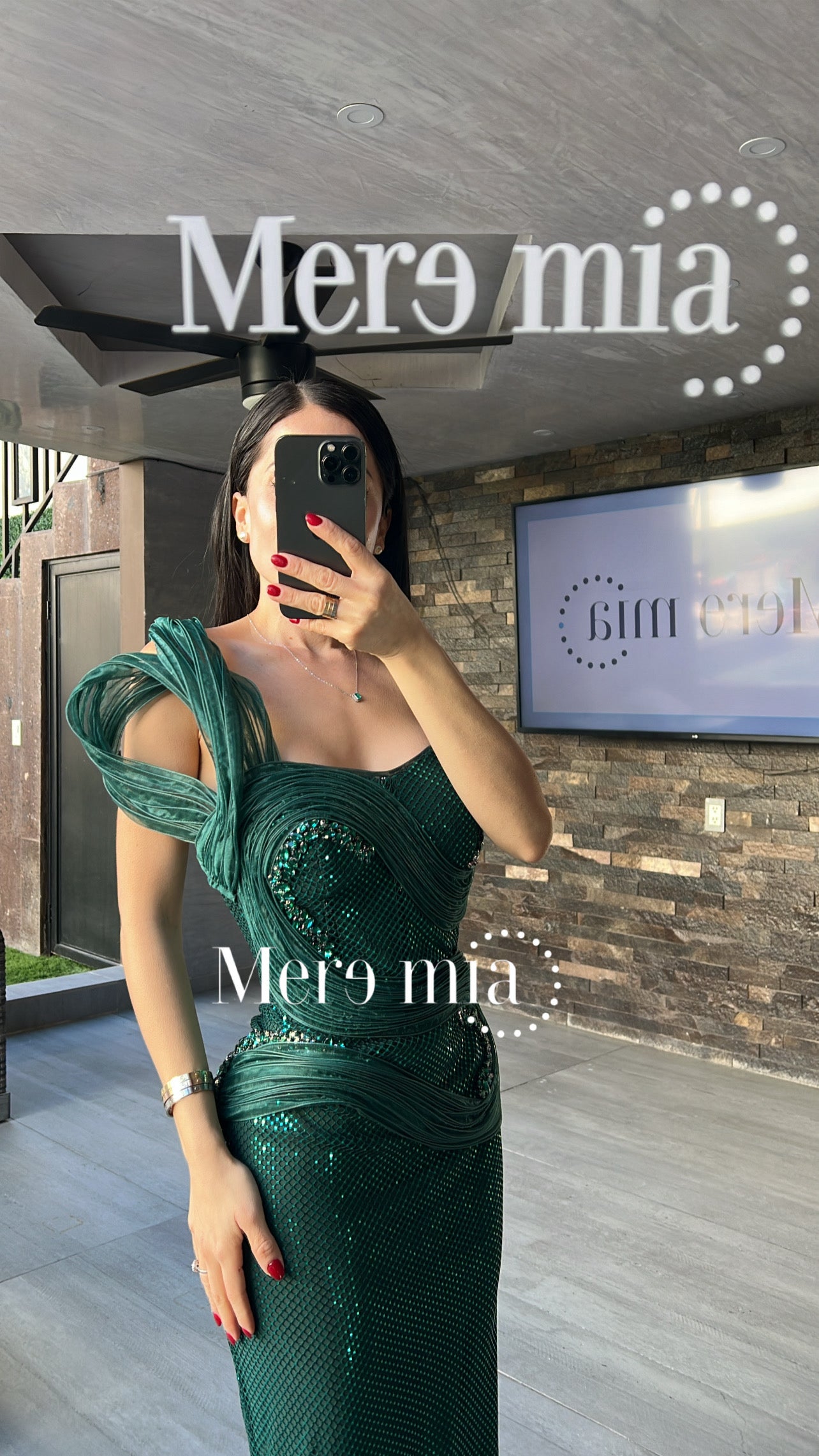 Vestido verde tul brilloso