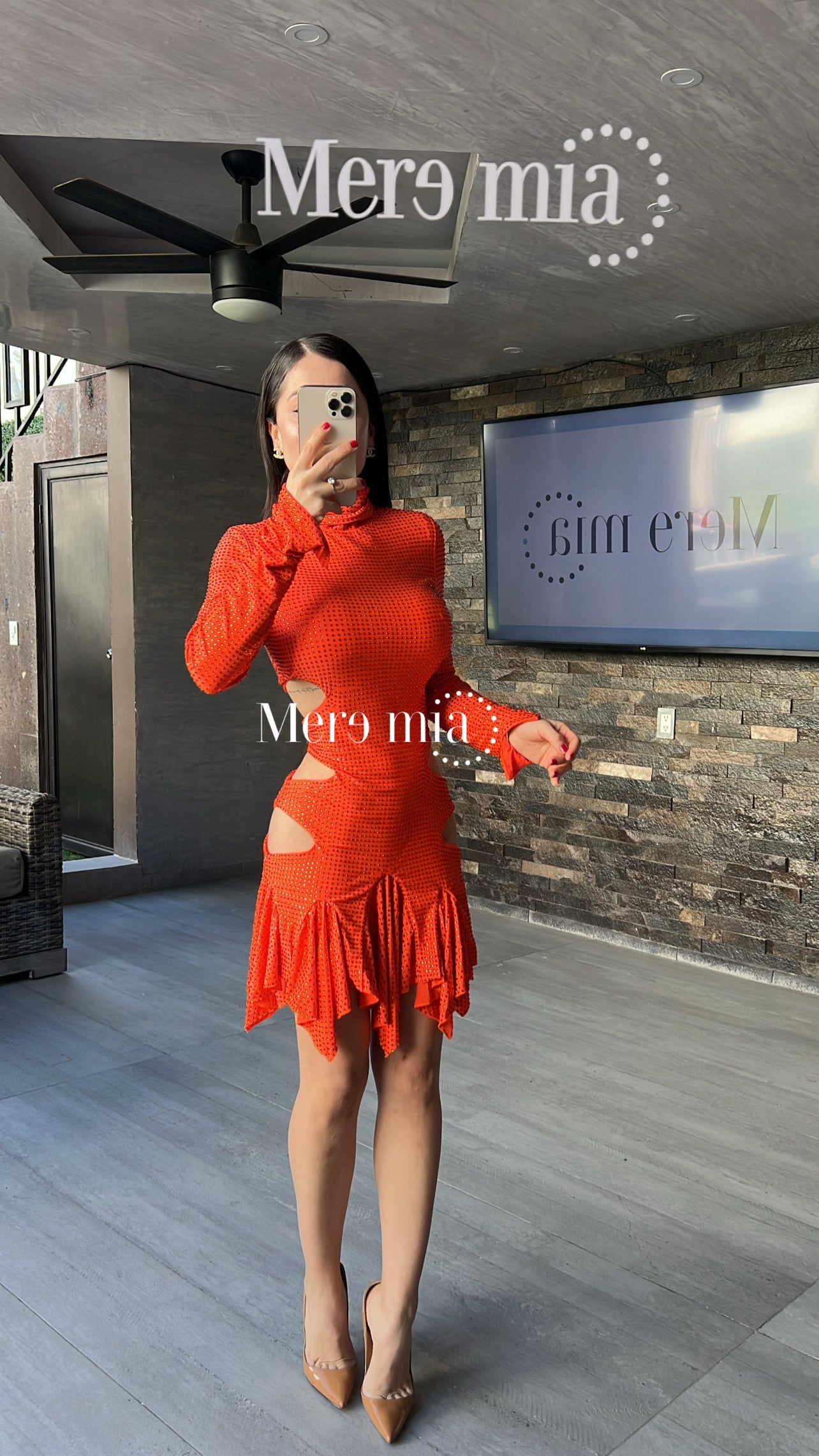 Vestido naranja puntos ml