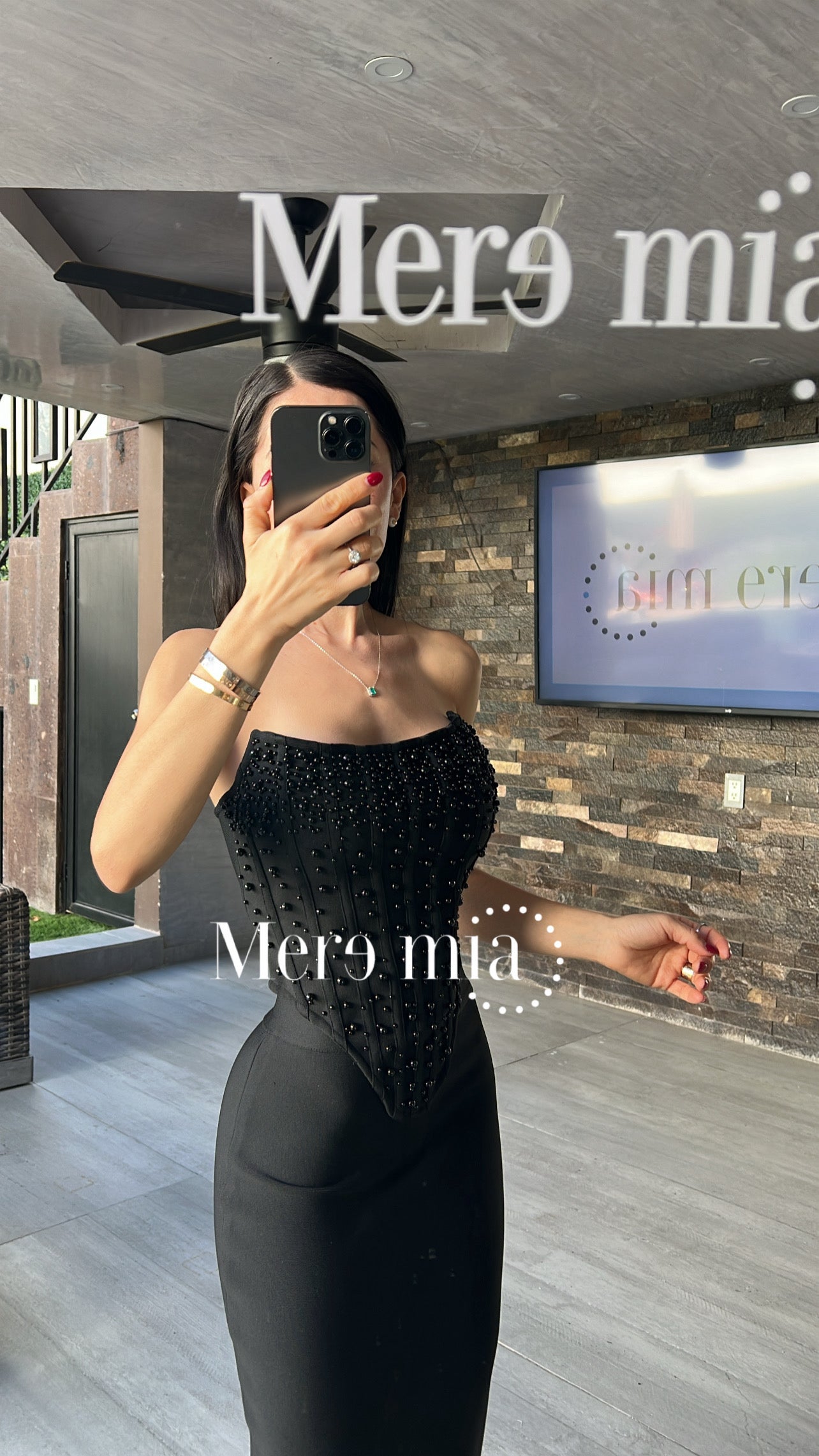 Conjunto negro perlas cor