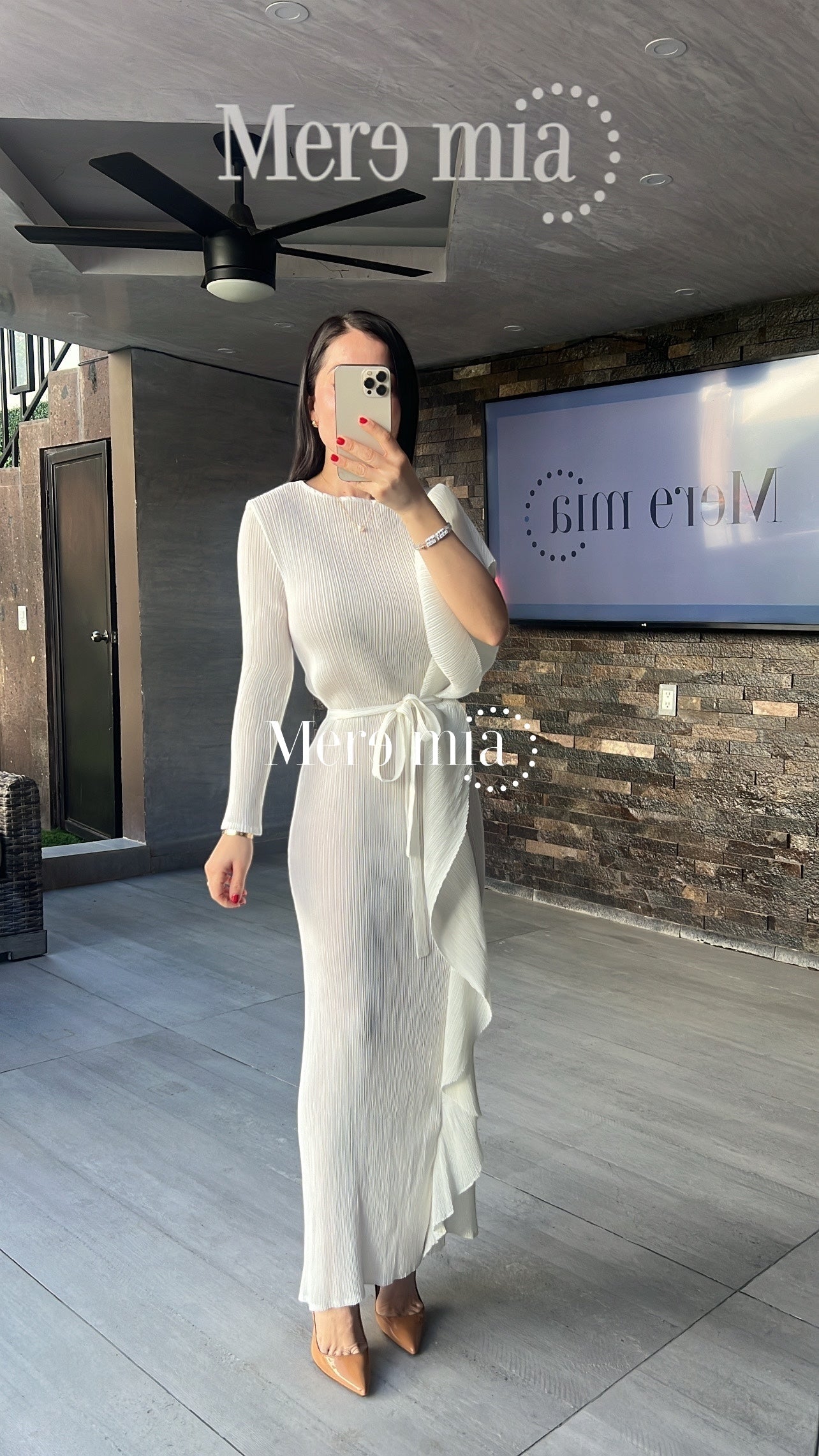 Vestido plisado escarola