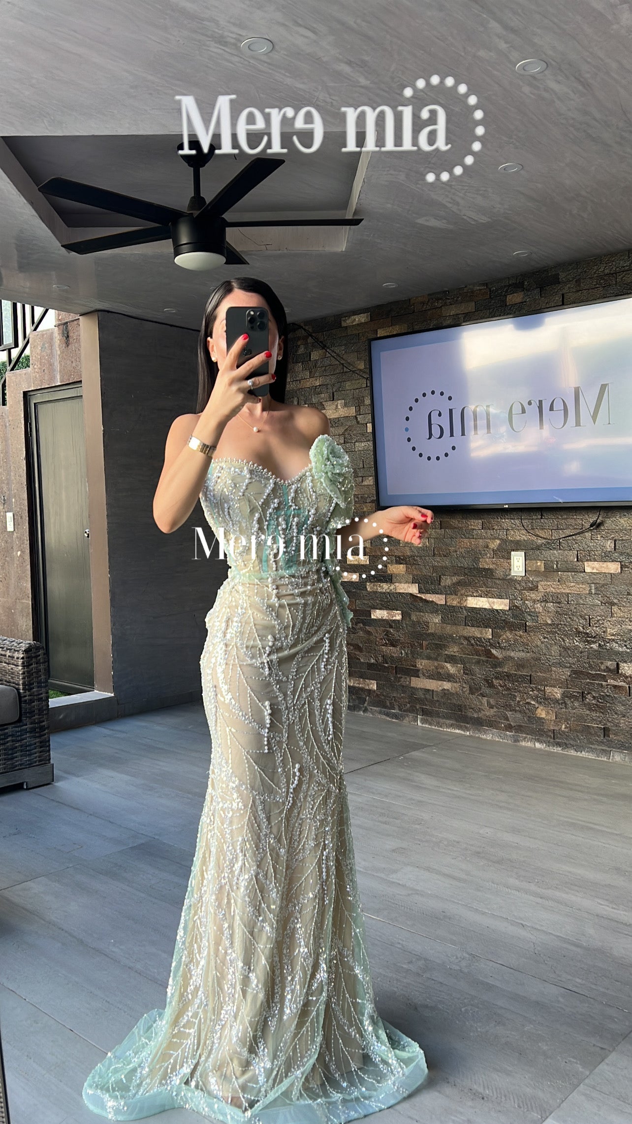 Vestido verde plata largo