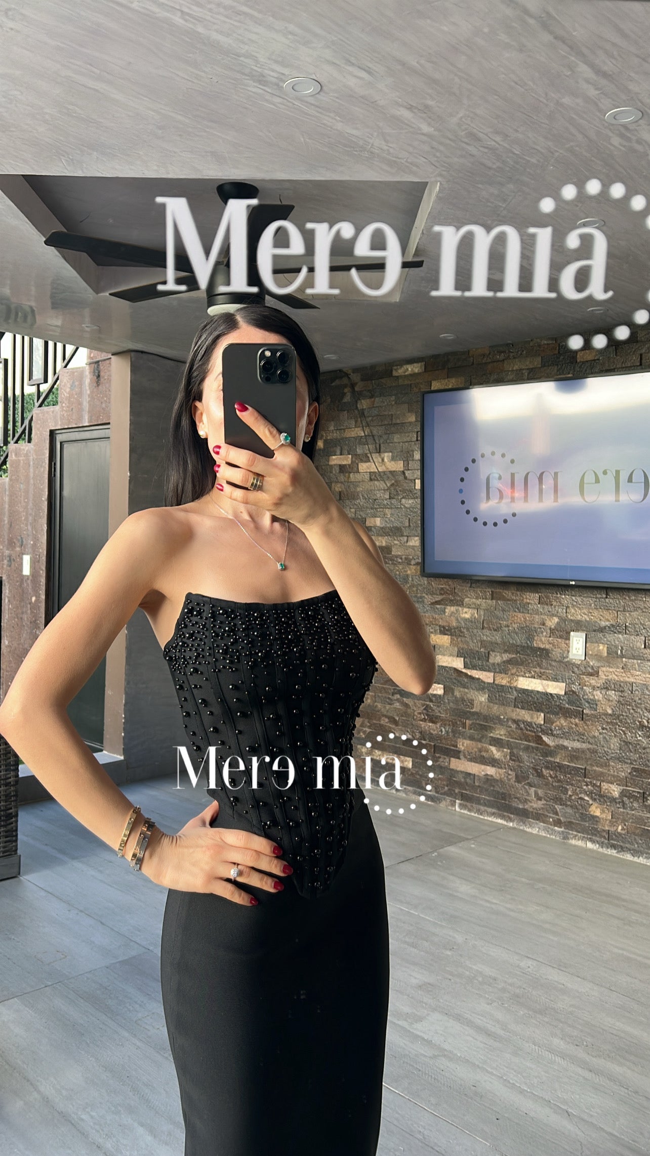 Conjunto negro perlas cor