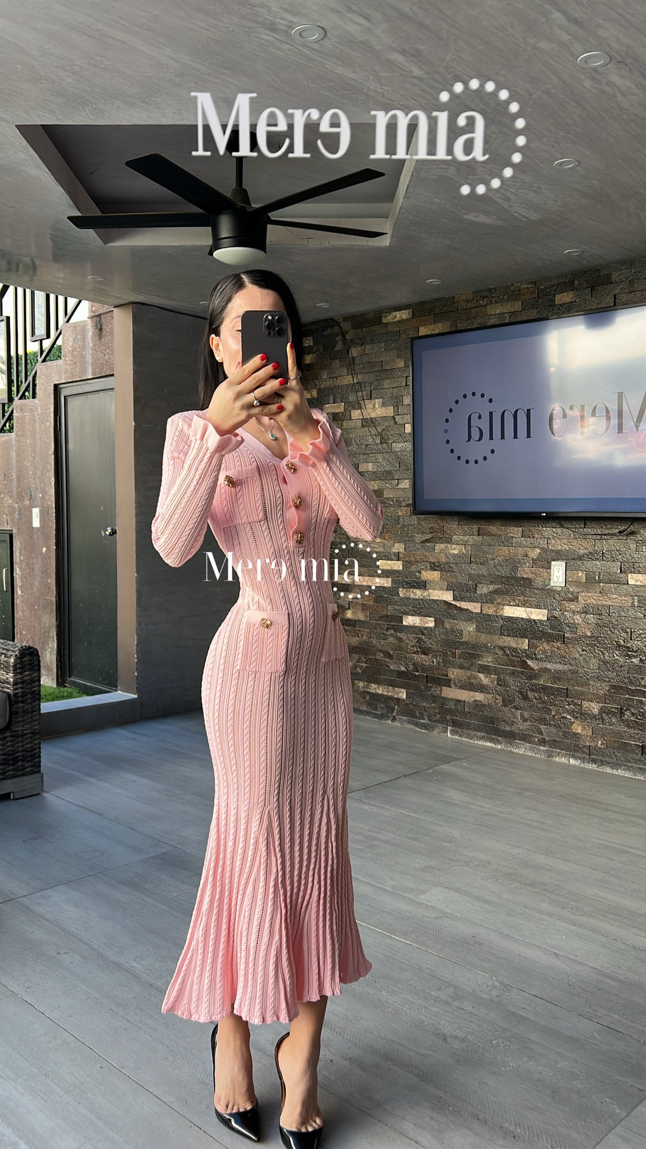 Vestido rosa botones Olanes abajo