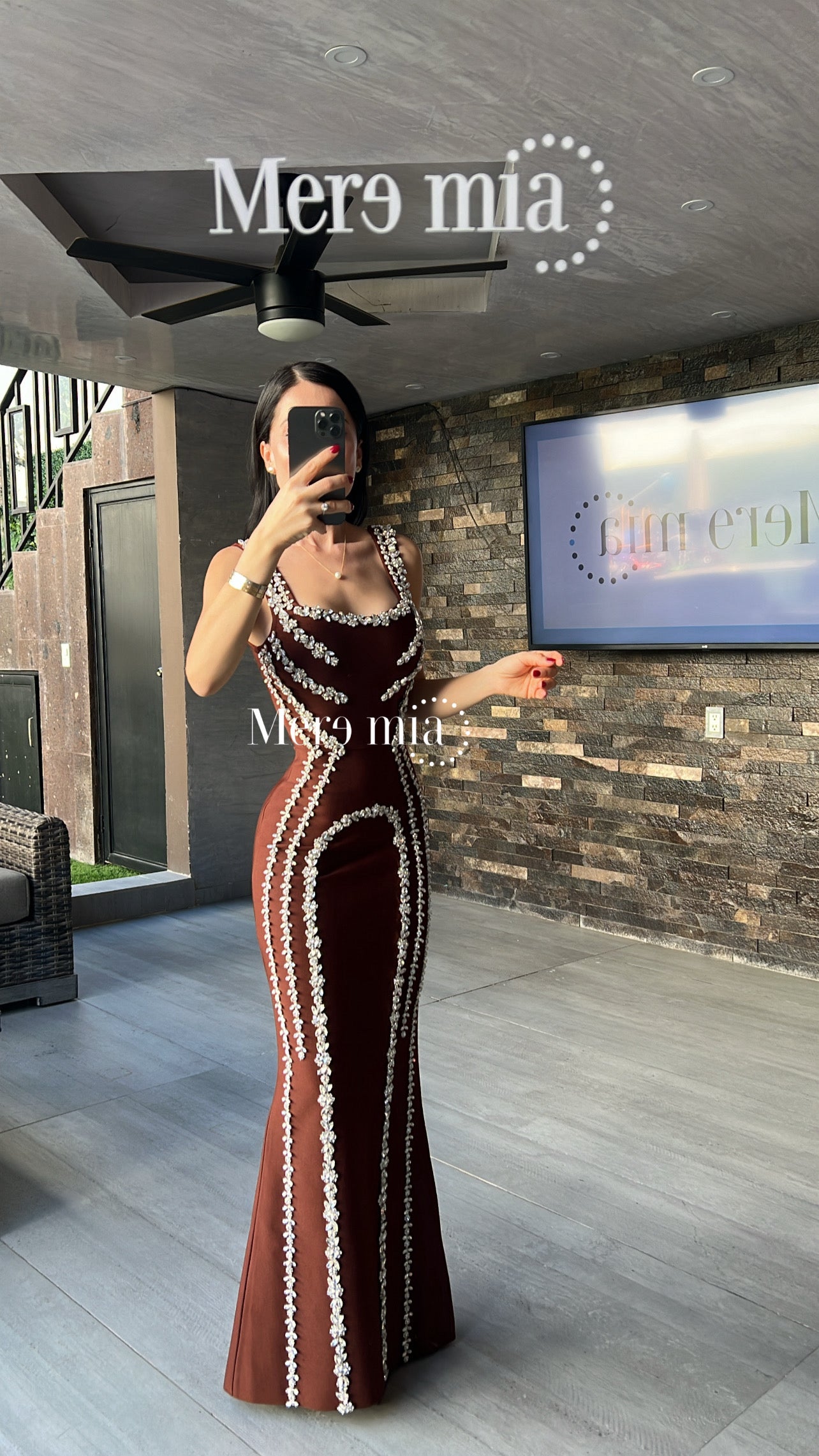 Vestido café apl plata