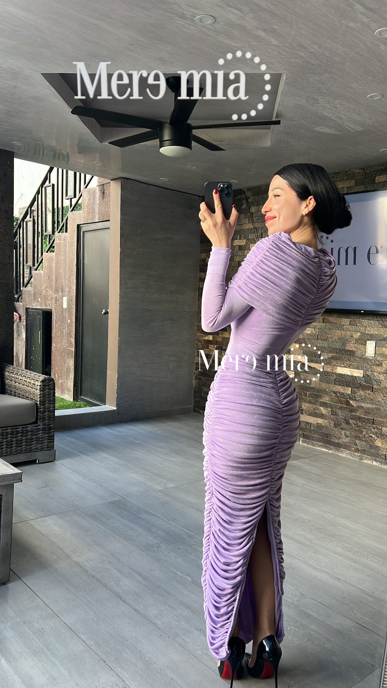 Vestido hombros olan plisado ml