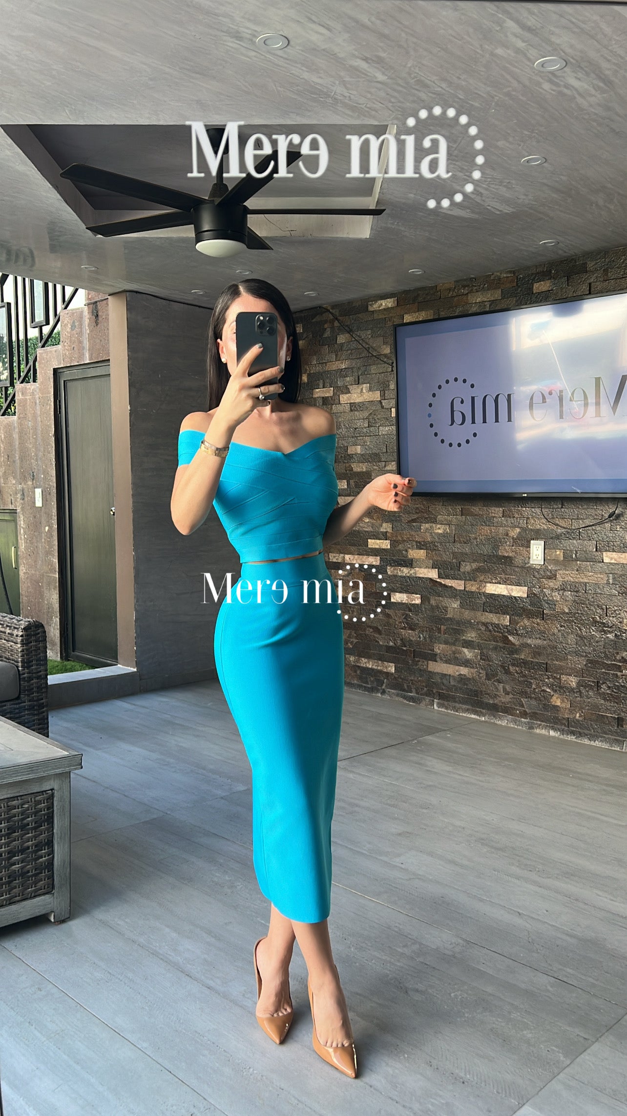 Falda midi turq
