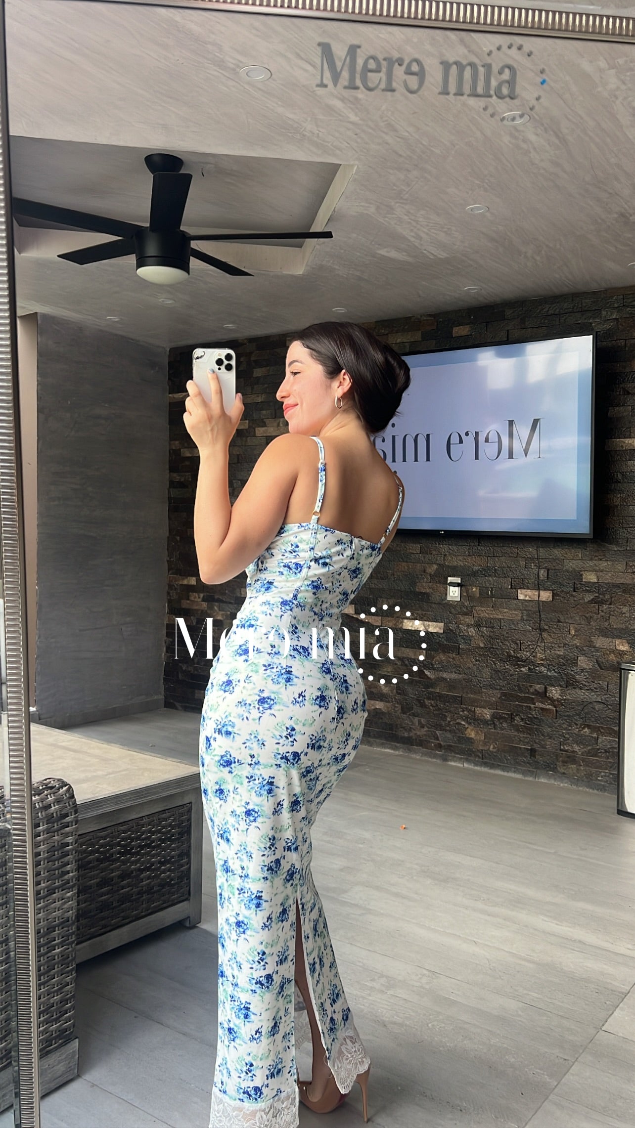 Vestido largo blanco azul