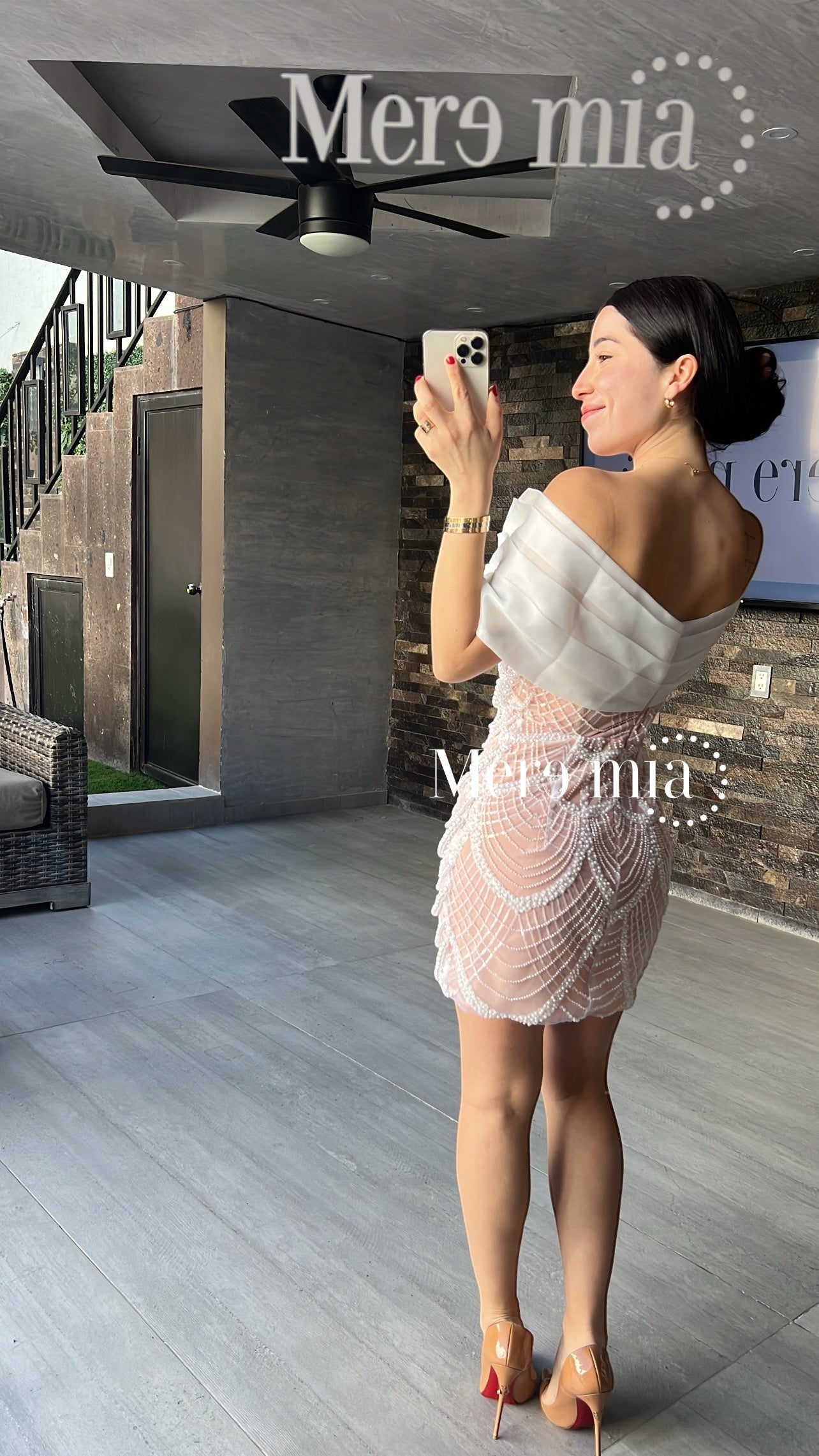 Vestido nude perlas tul