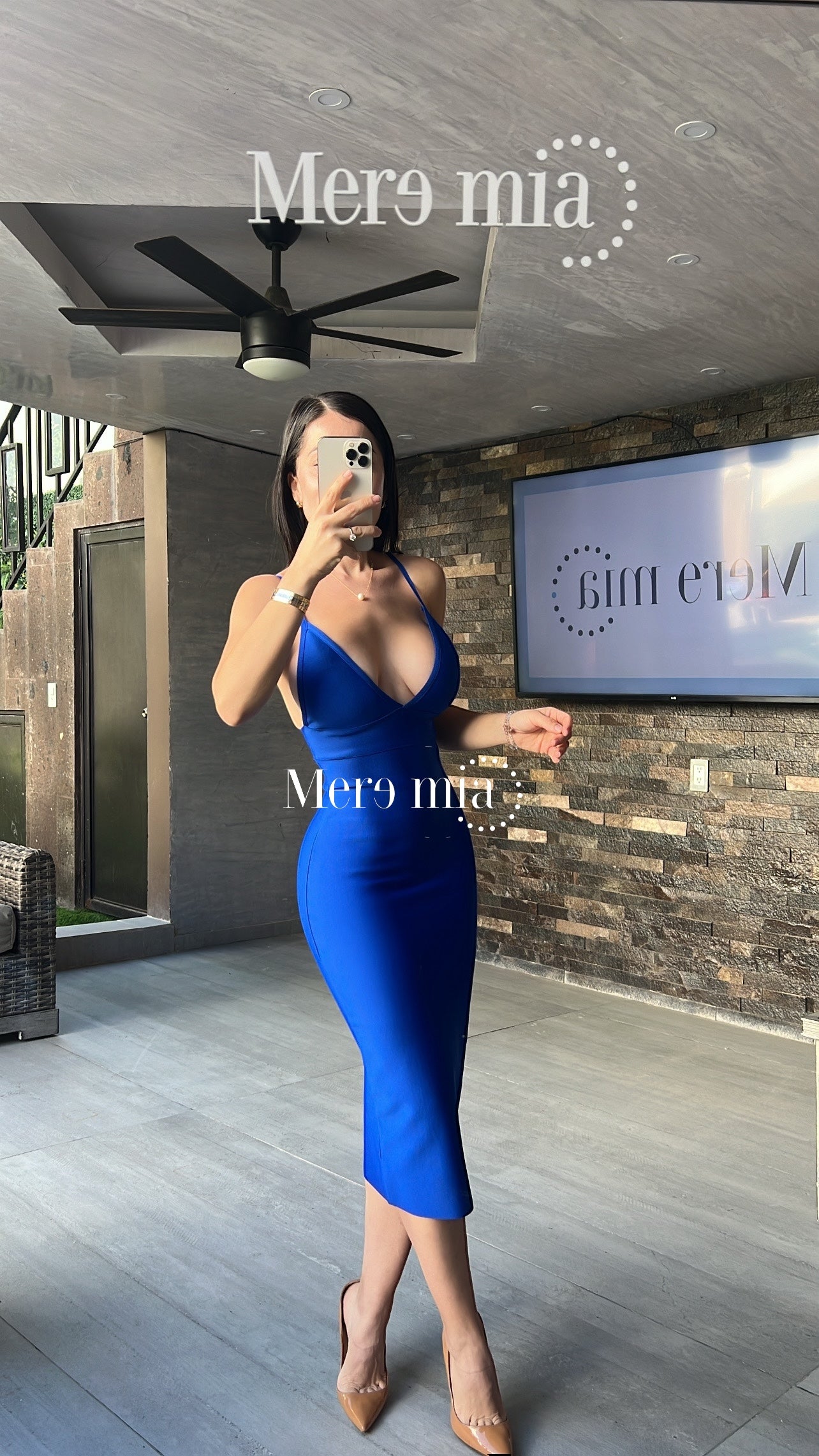 Vestido azul midi liso