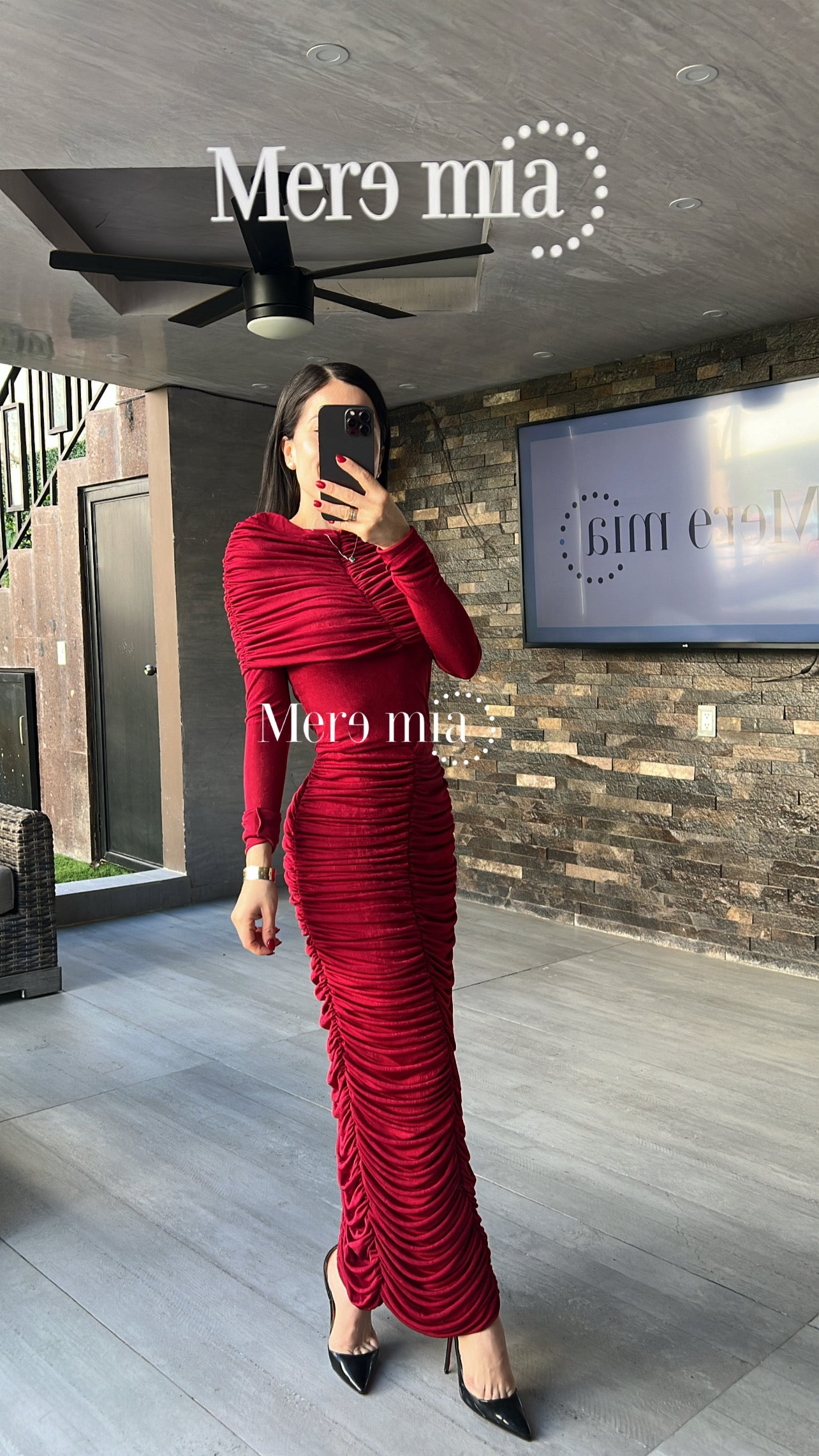 Vestido hombros olan plisado ml