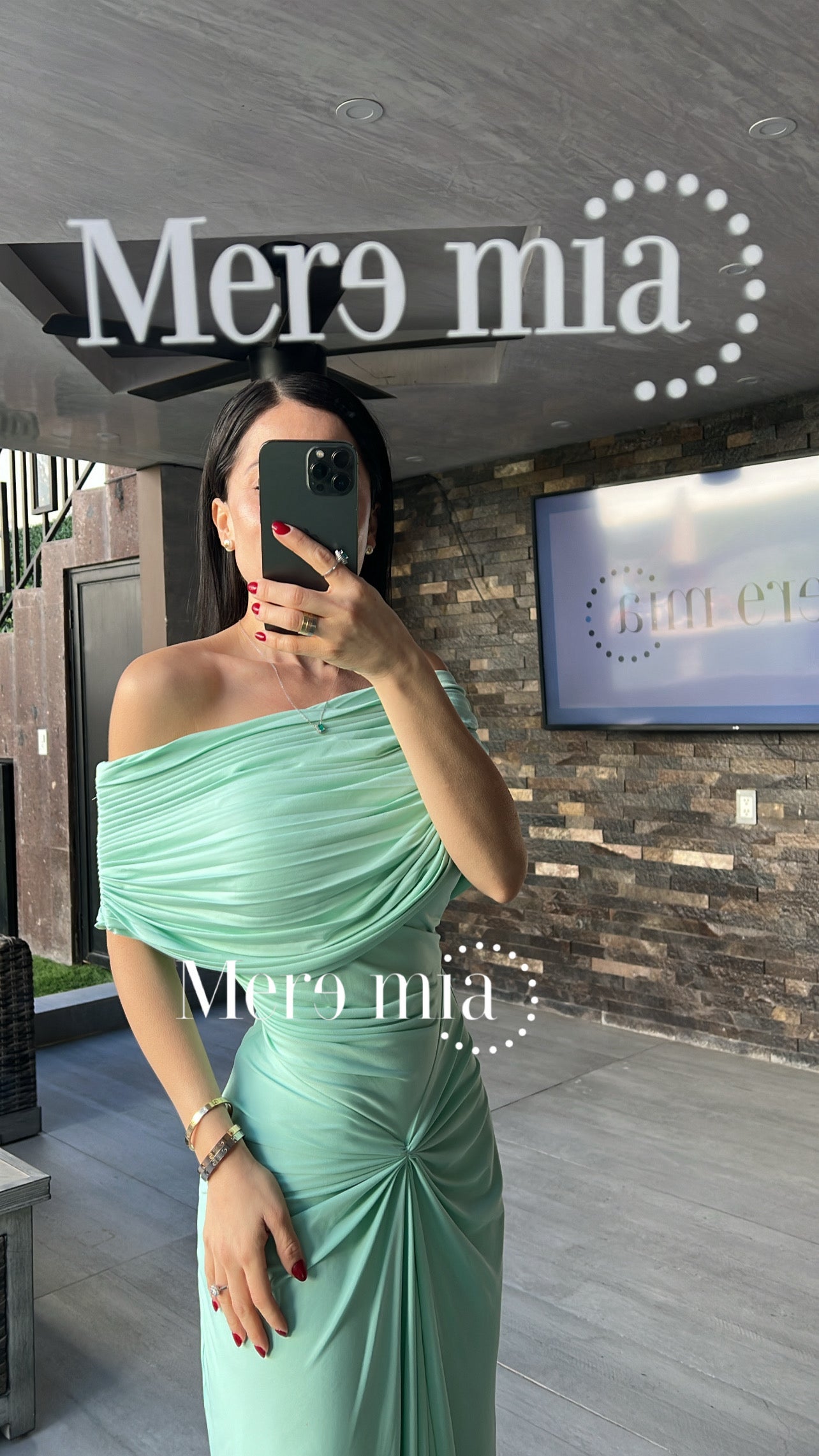 Vestido menta plisado nudo