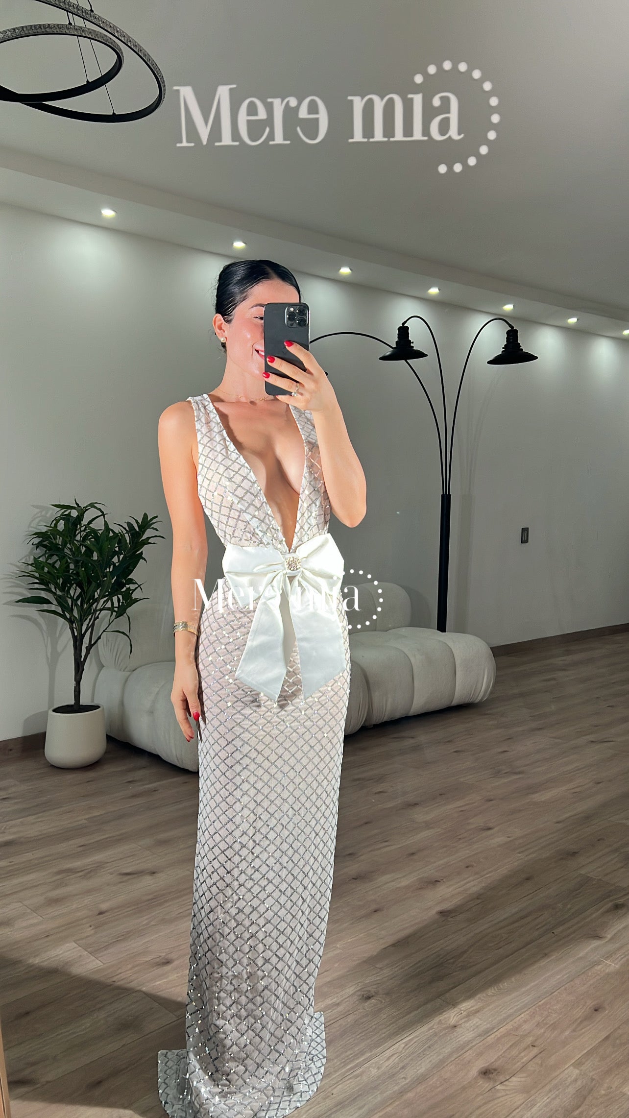 Vestido moño plata