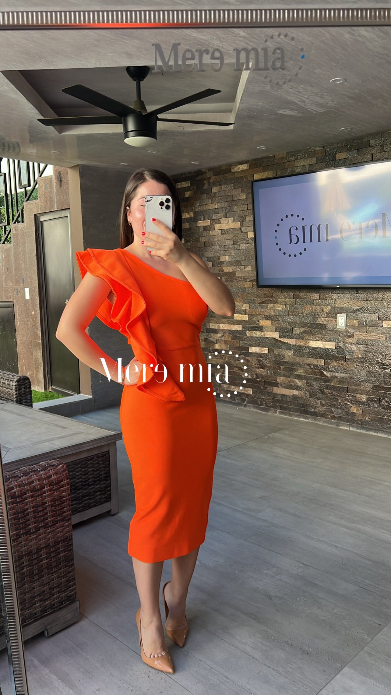 Vestido naranja escarola midi