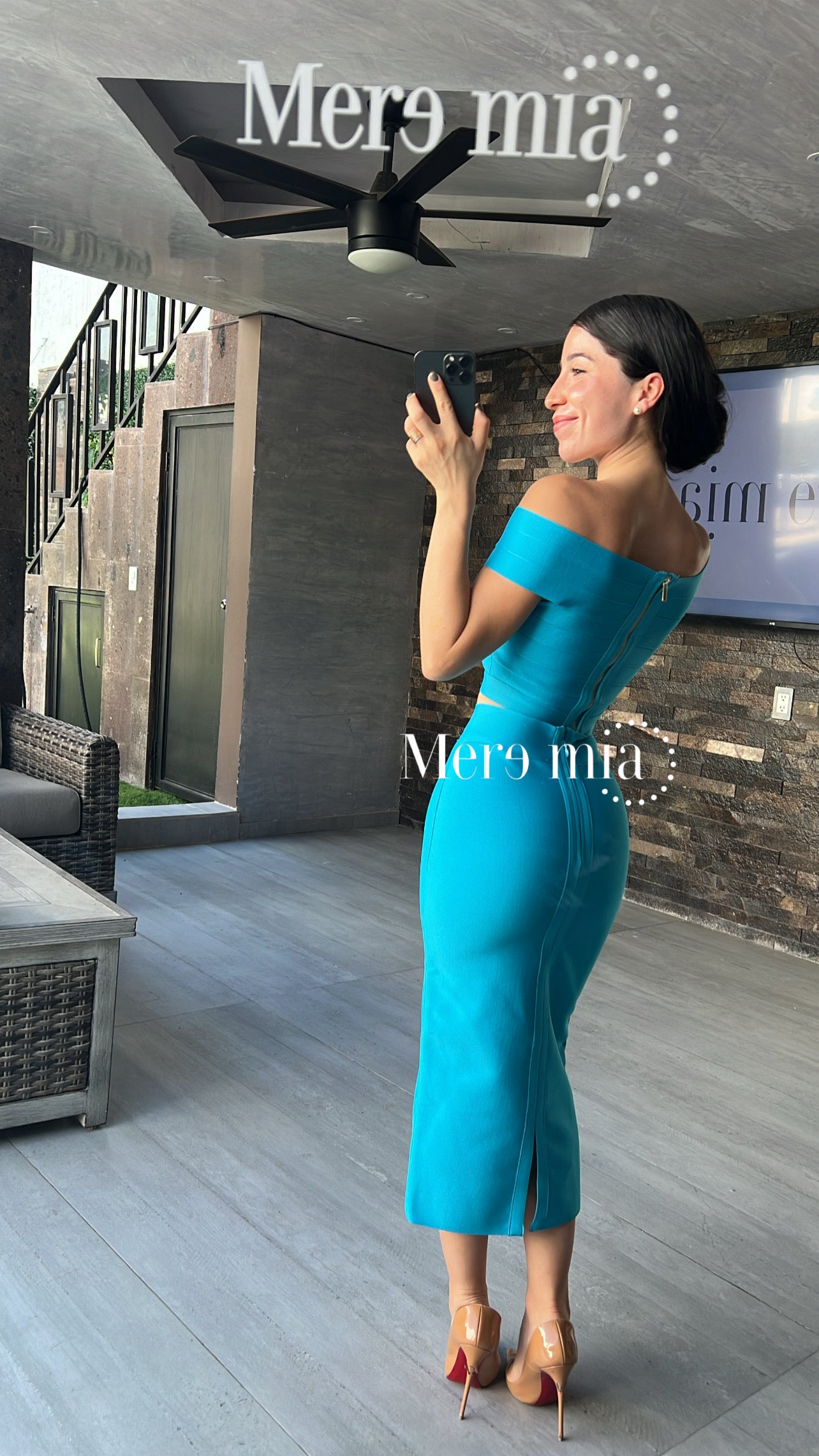 Falda midi turq