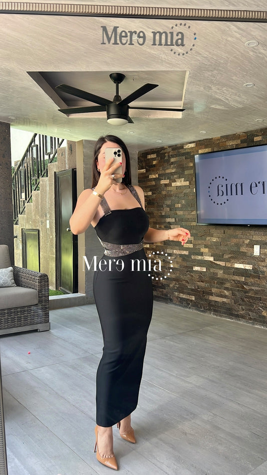 Vestido negro puntos cint