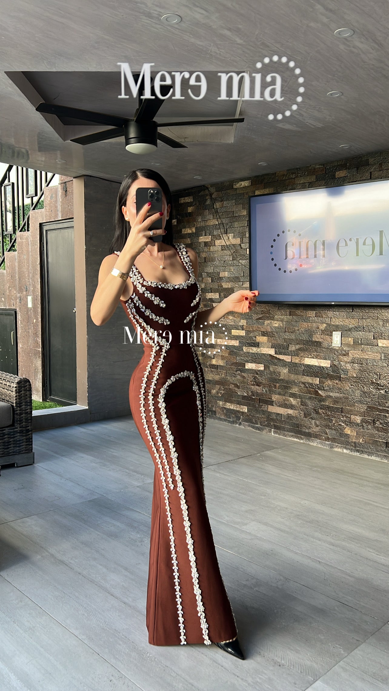 Vestido café apl plata