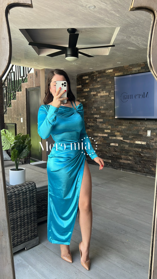 Vestido satin aqua