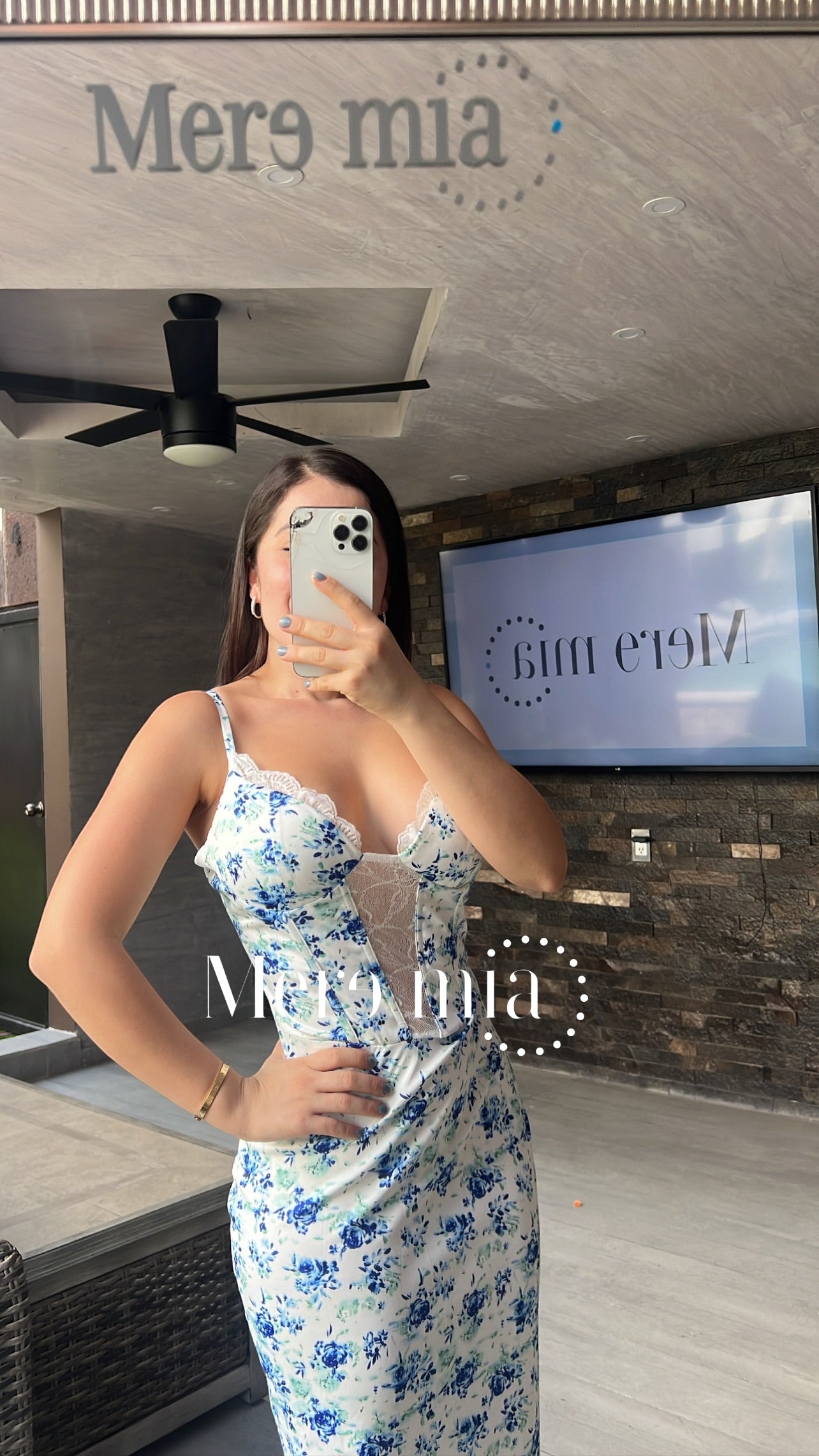 Vestido largo blanco azul