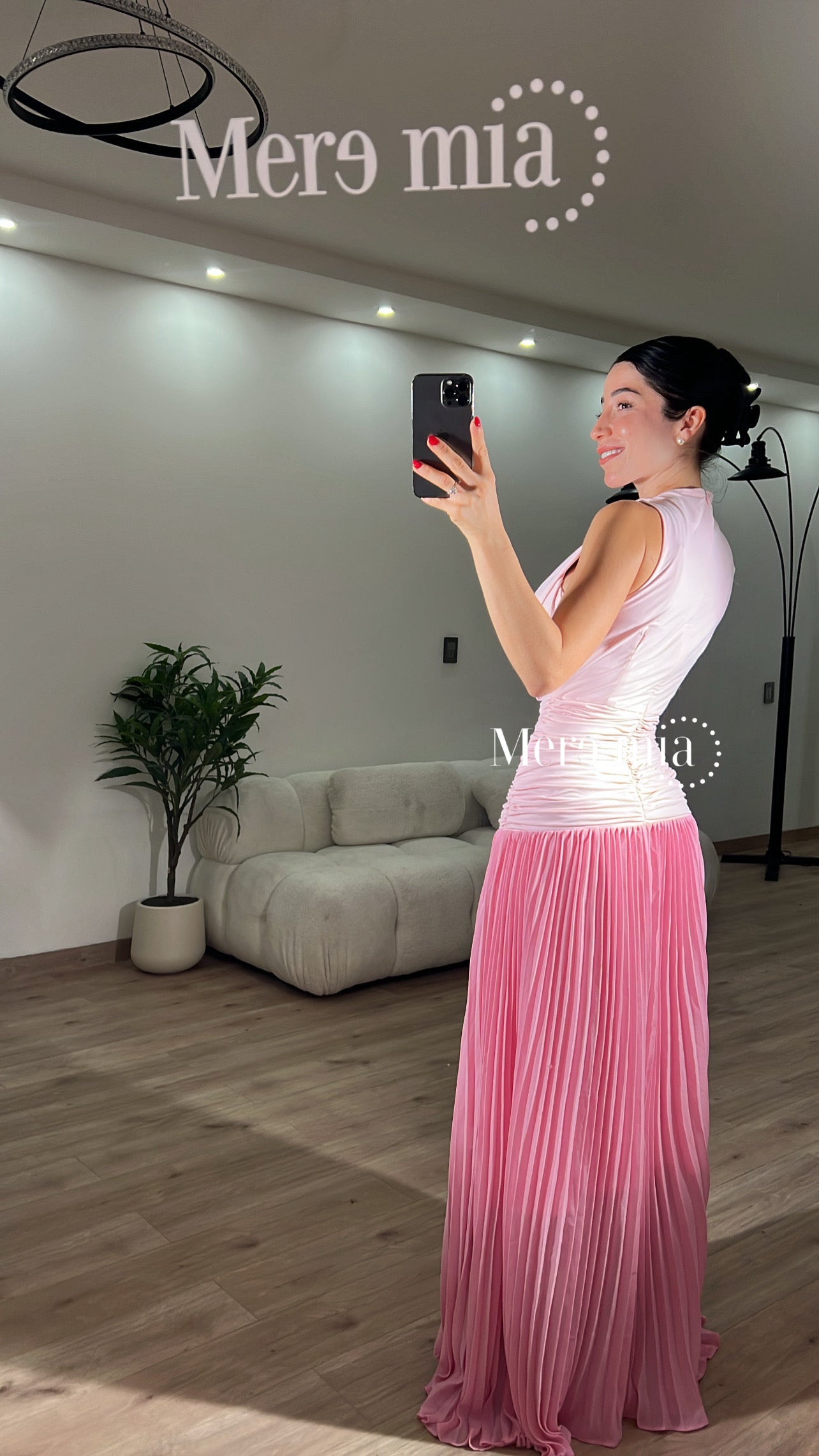 Vestido drapeado plisado cint