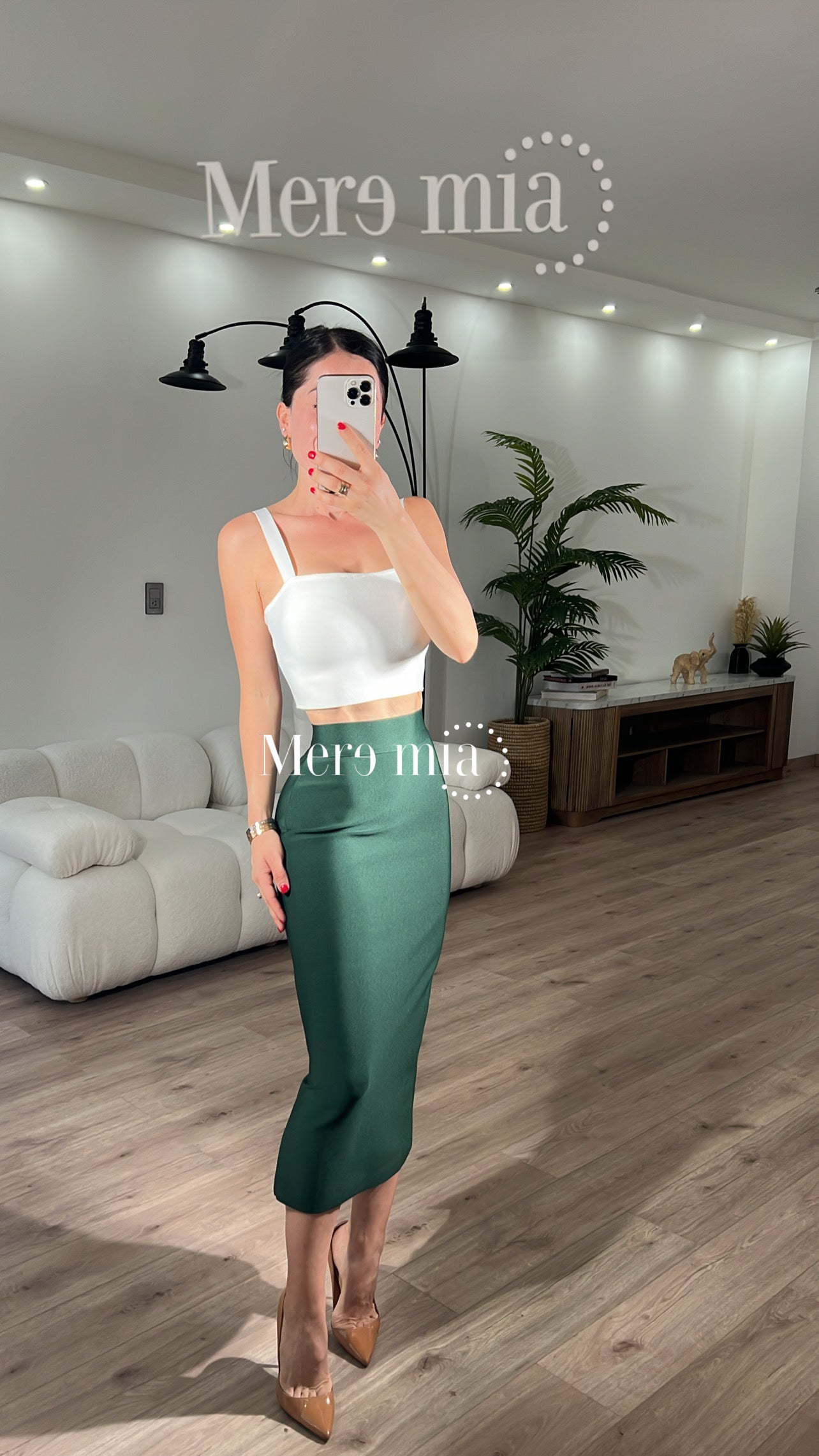 Falda verde midi