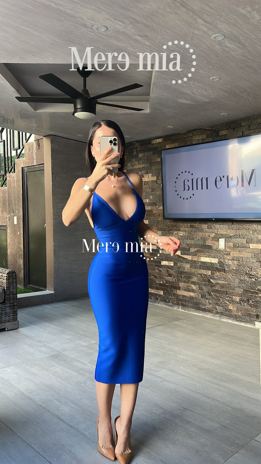 Vestido azul midi liso