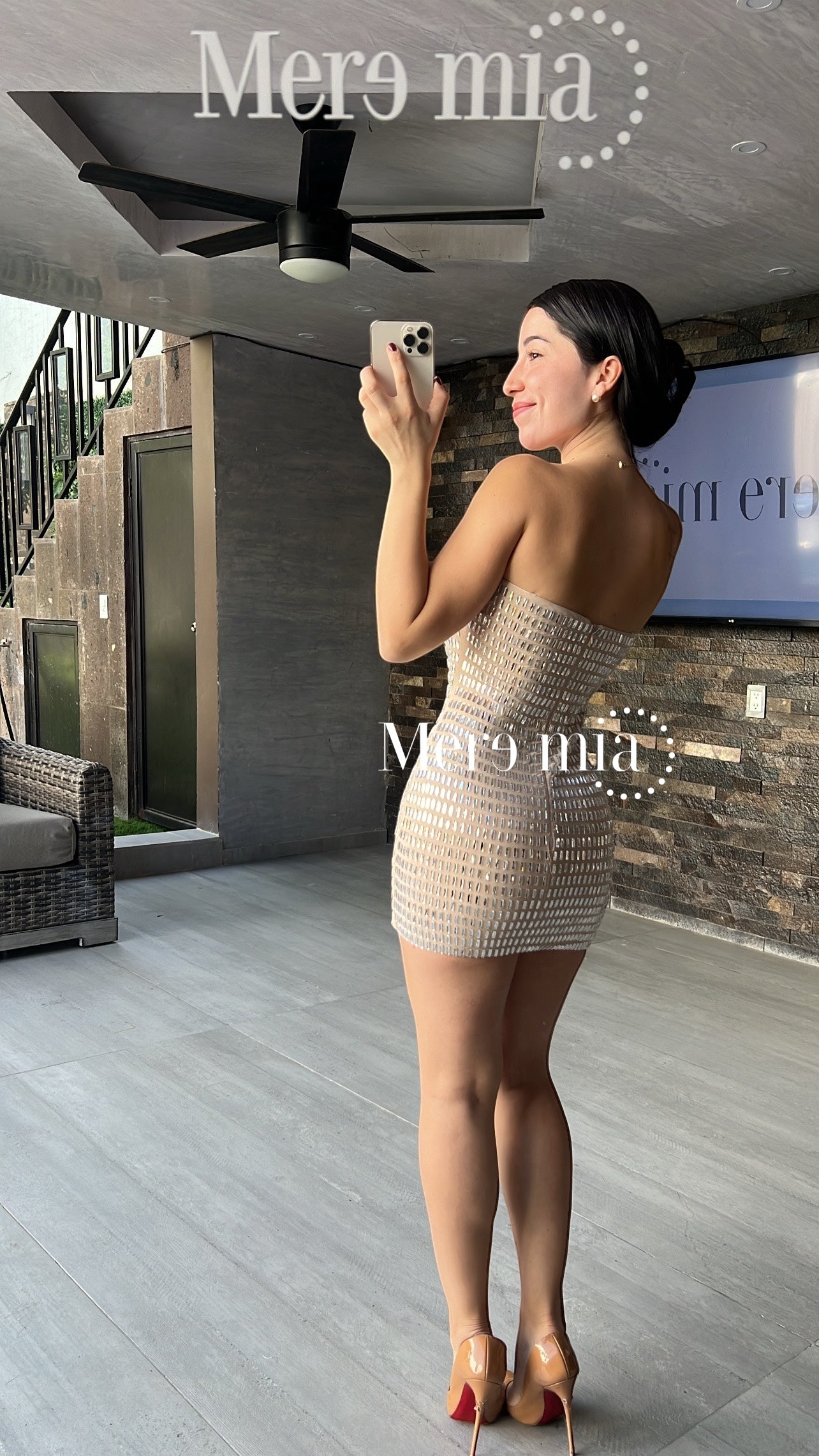 Vestido nude cort apl rect