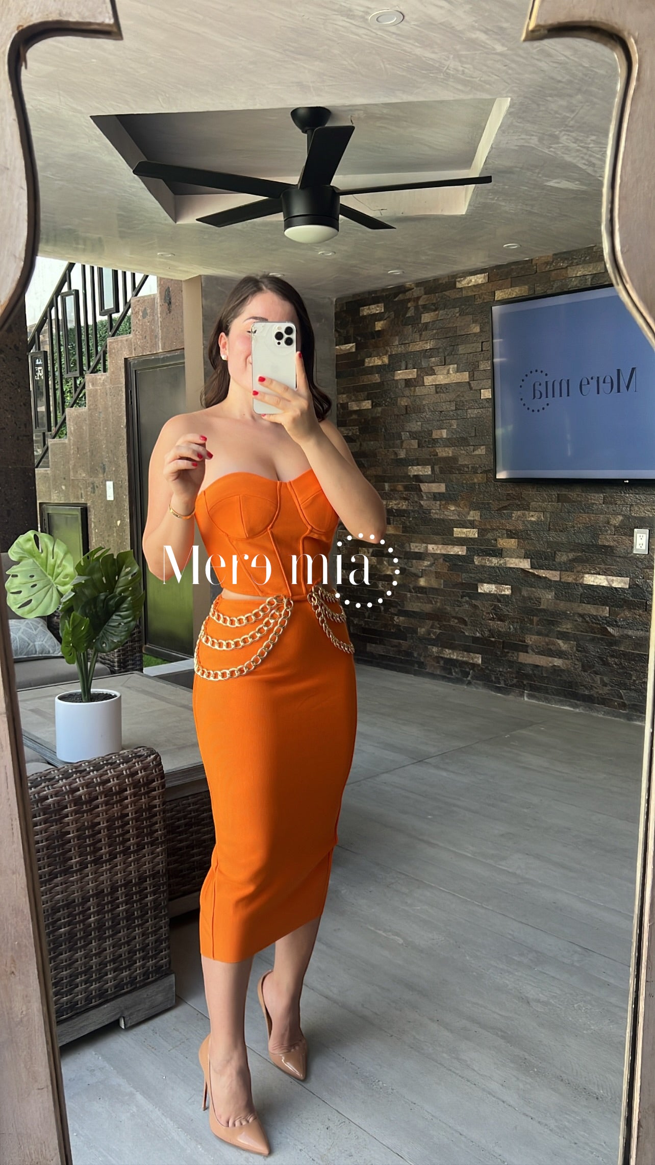 Vestido naranja strapples