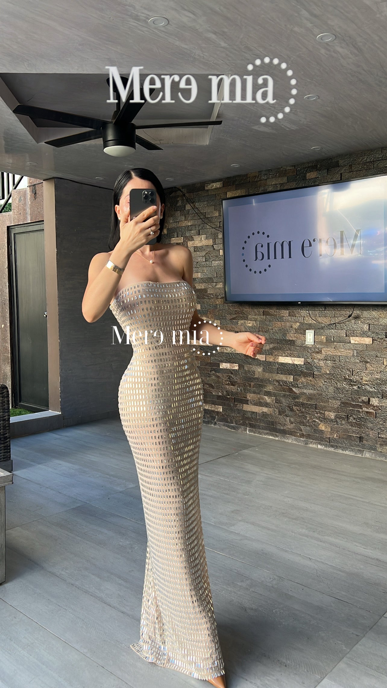 Vestido beige apl rect