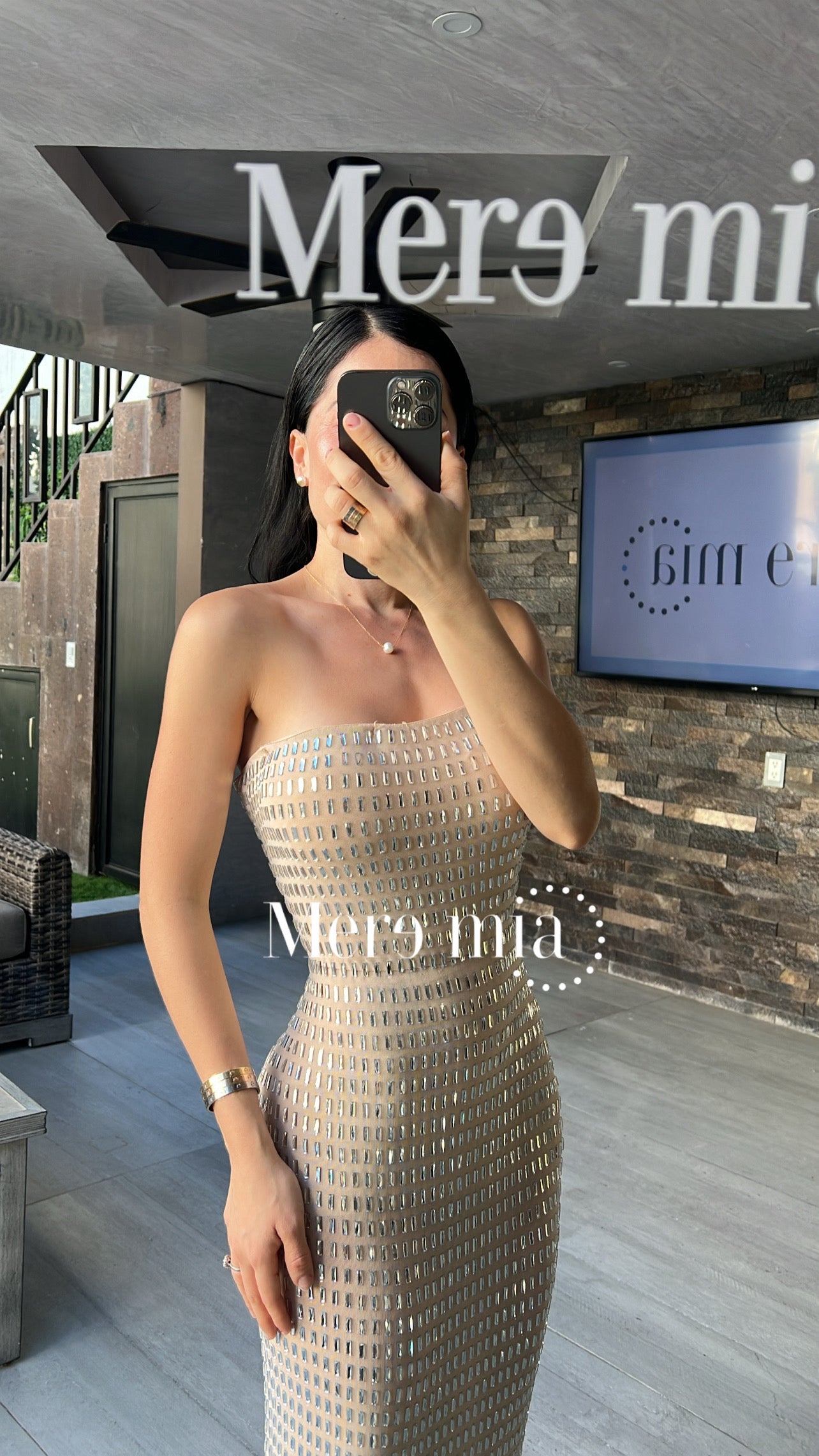 Vestido beige apl rect