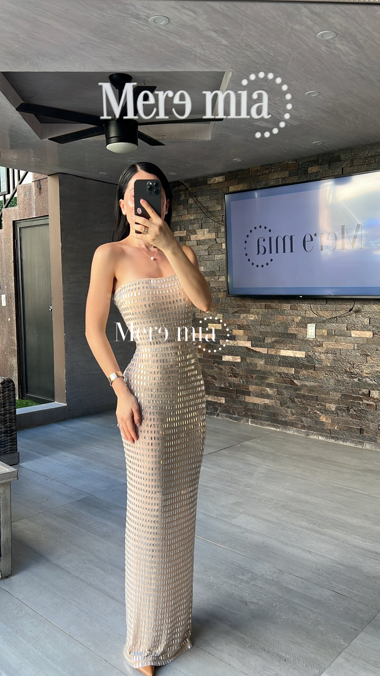Vestido beige apl rect