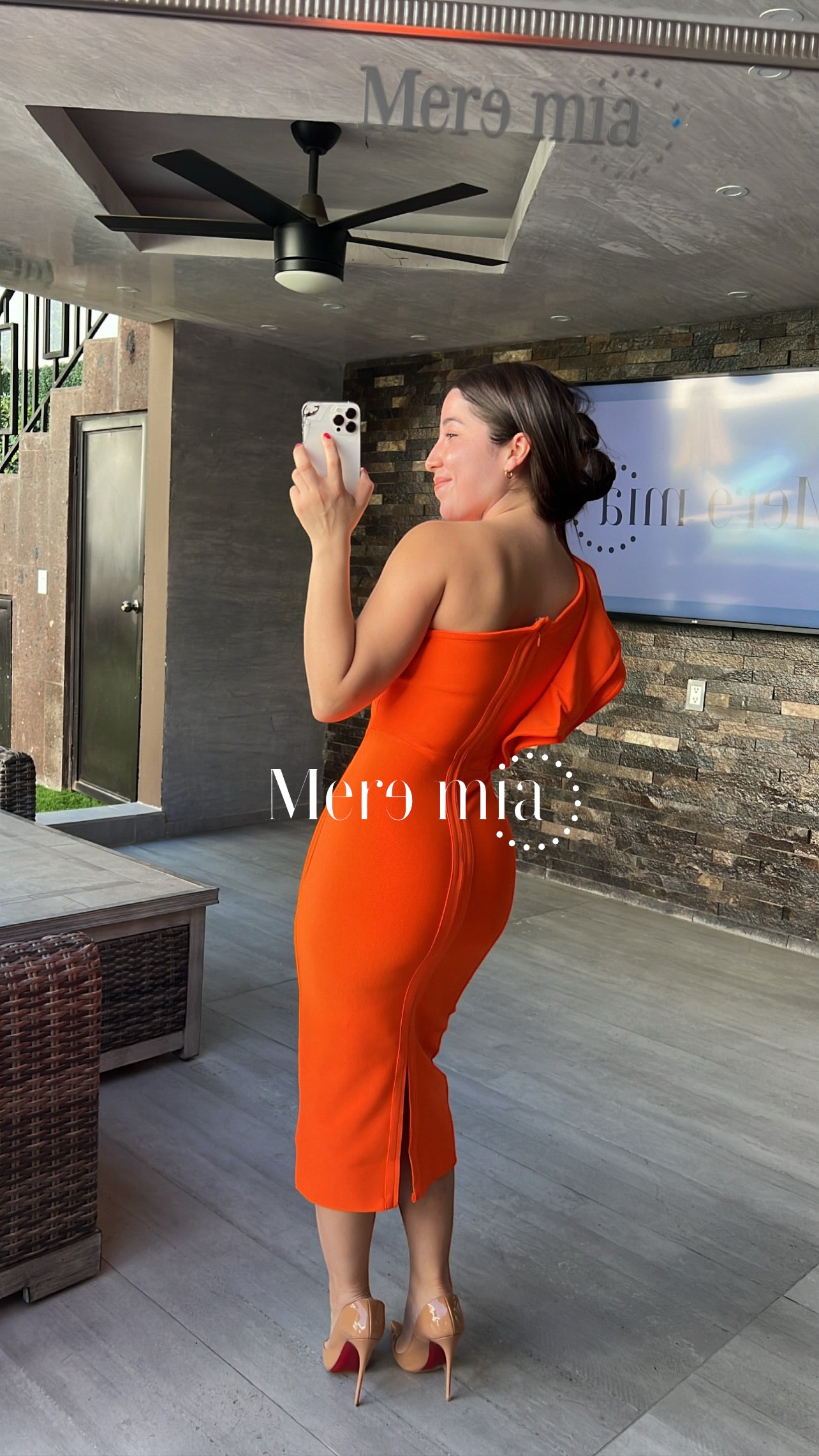 Vestido naranja escarola midi