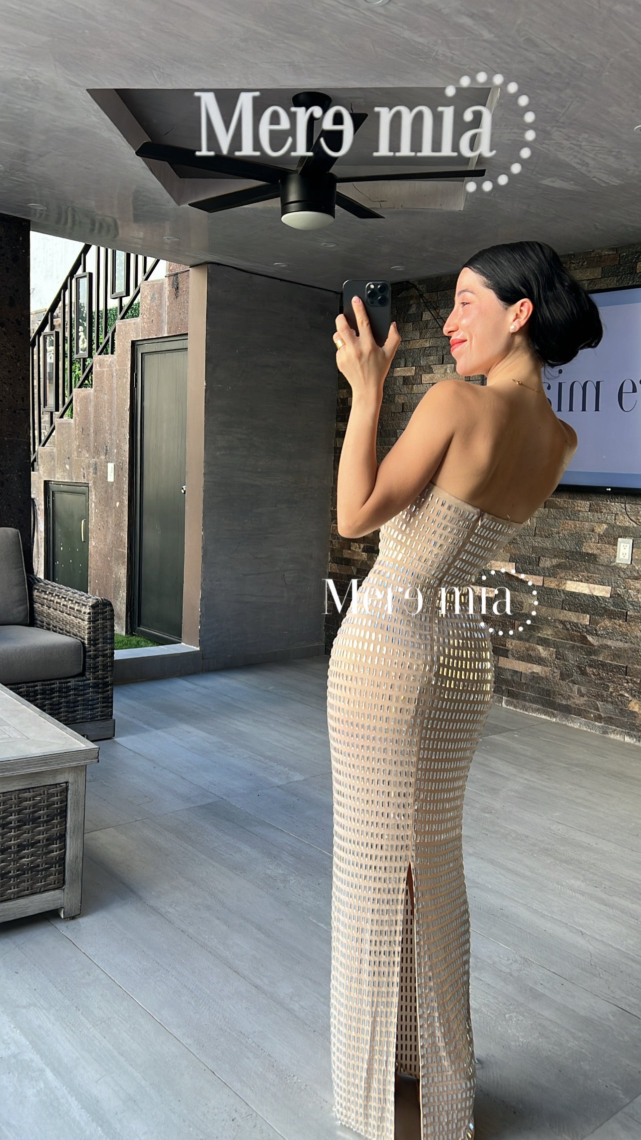 Vestido beige apl rect