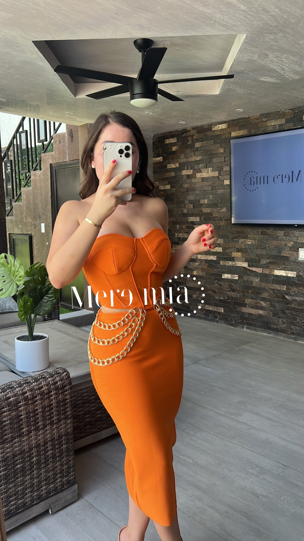 Vestido naranja strapples