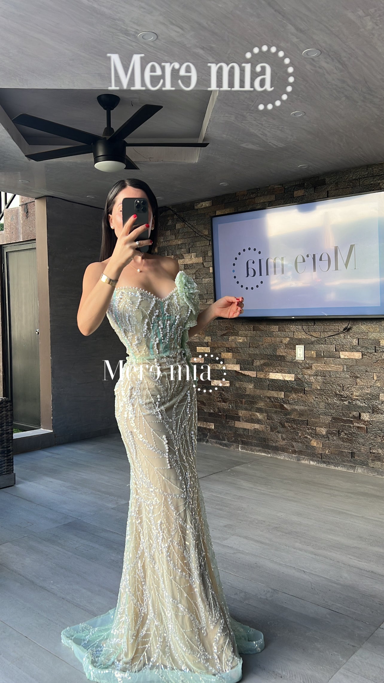 Vestido verde plata largo