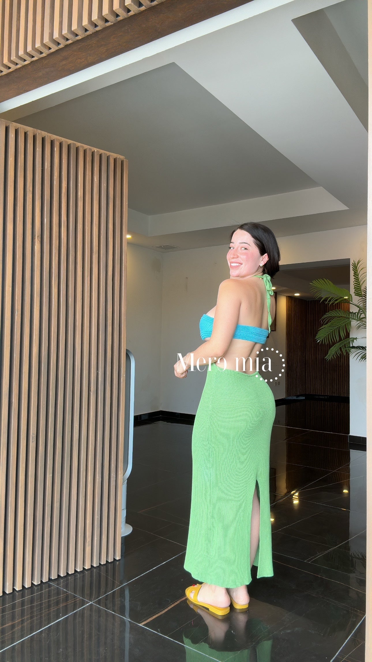 Vestido halter verde azul