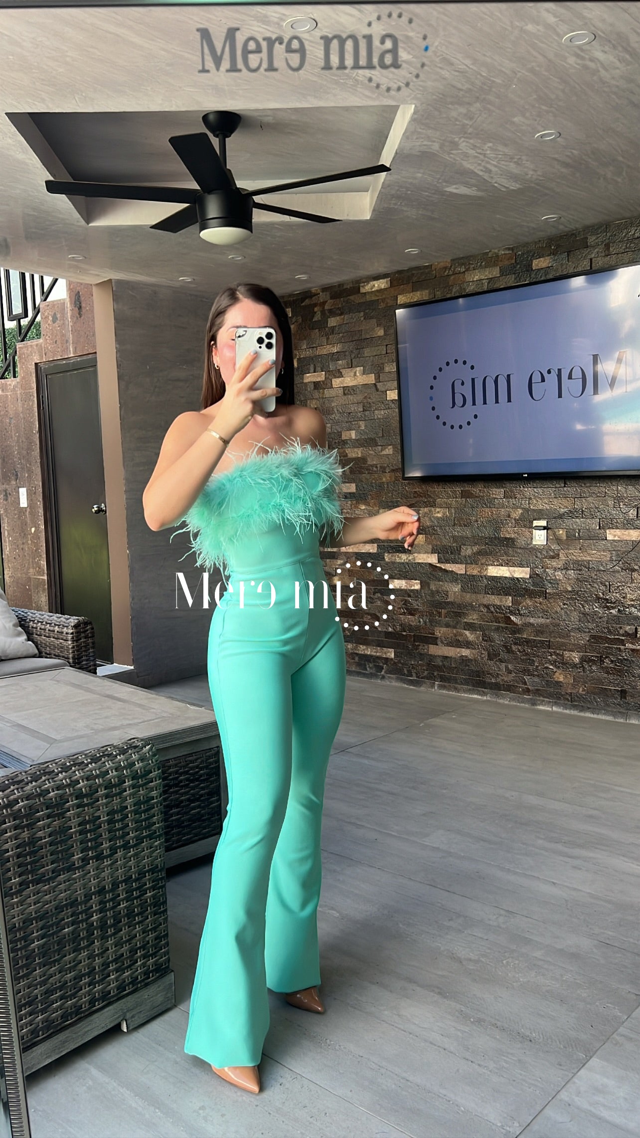 Jumpsuit aqua plumas strapples