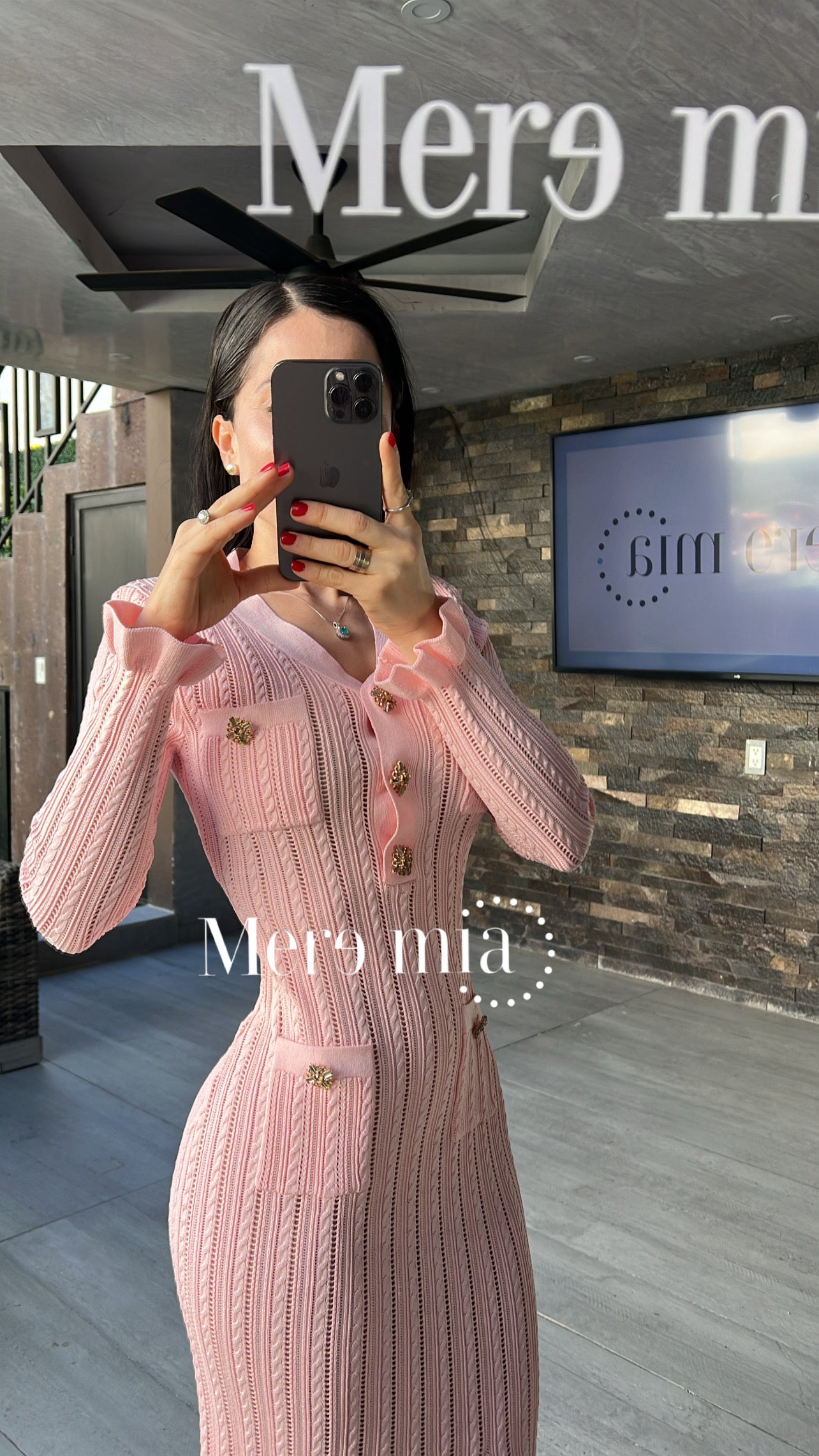 Vestido rosa botones Olanes abajo