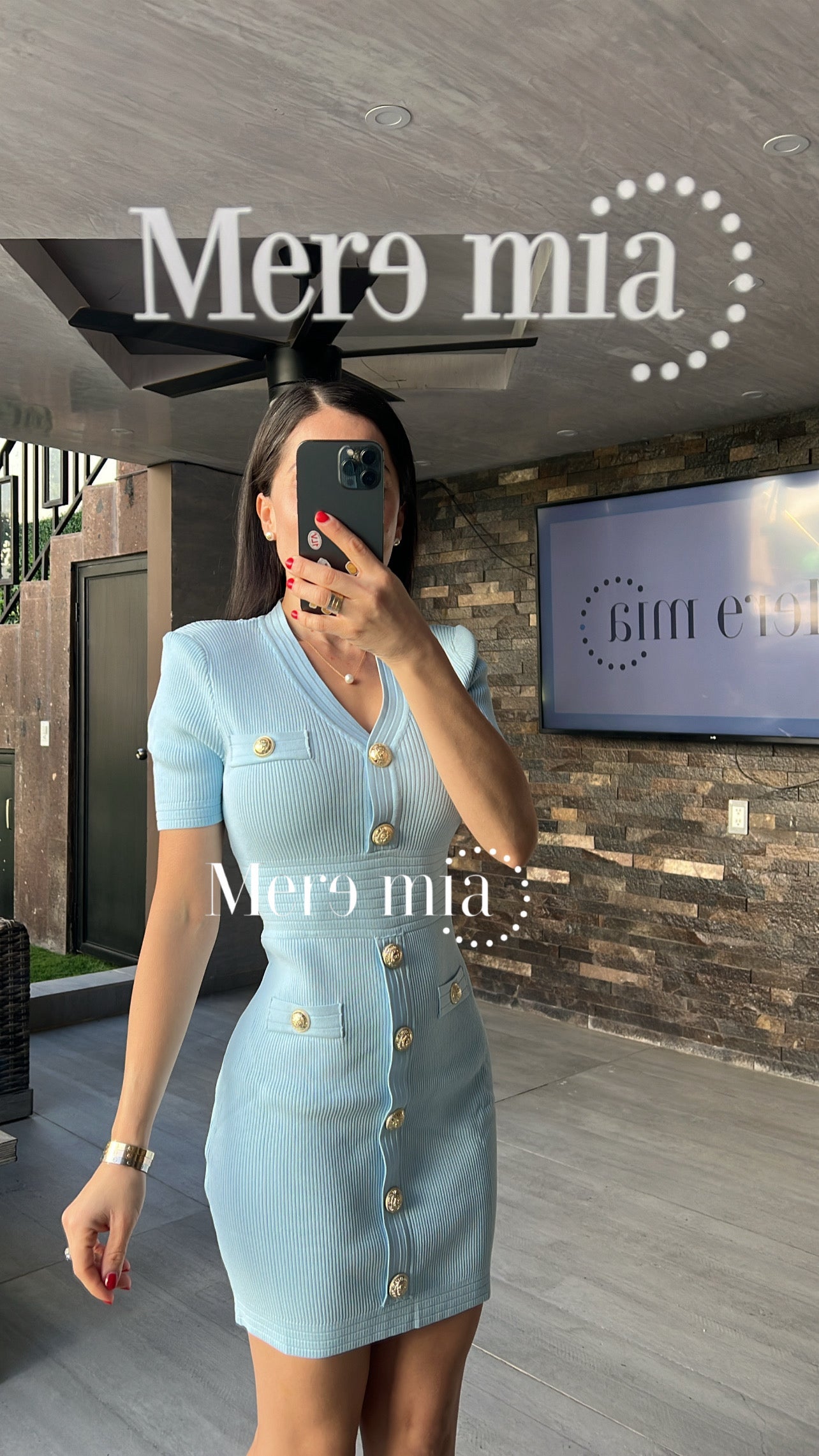 Vestido azul botones V