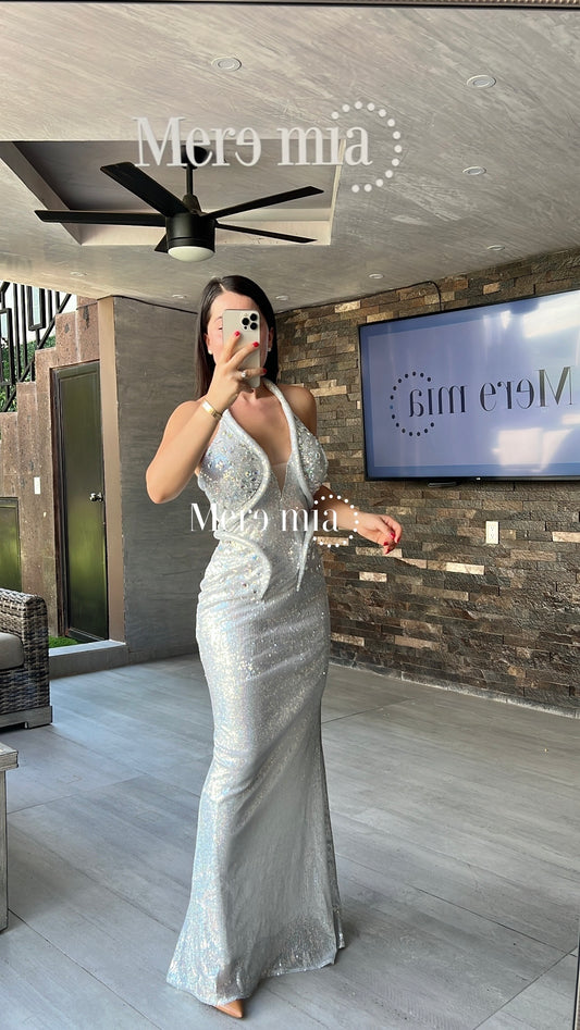 Vestido plata halter vib