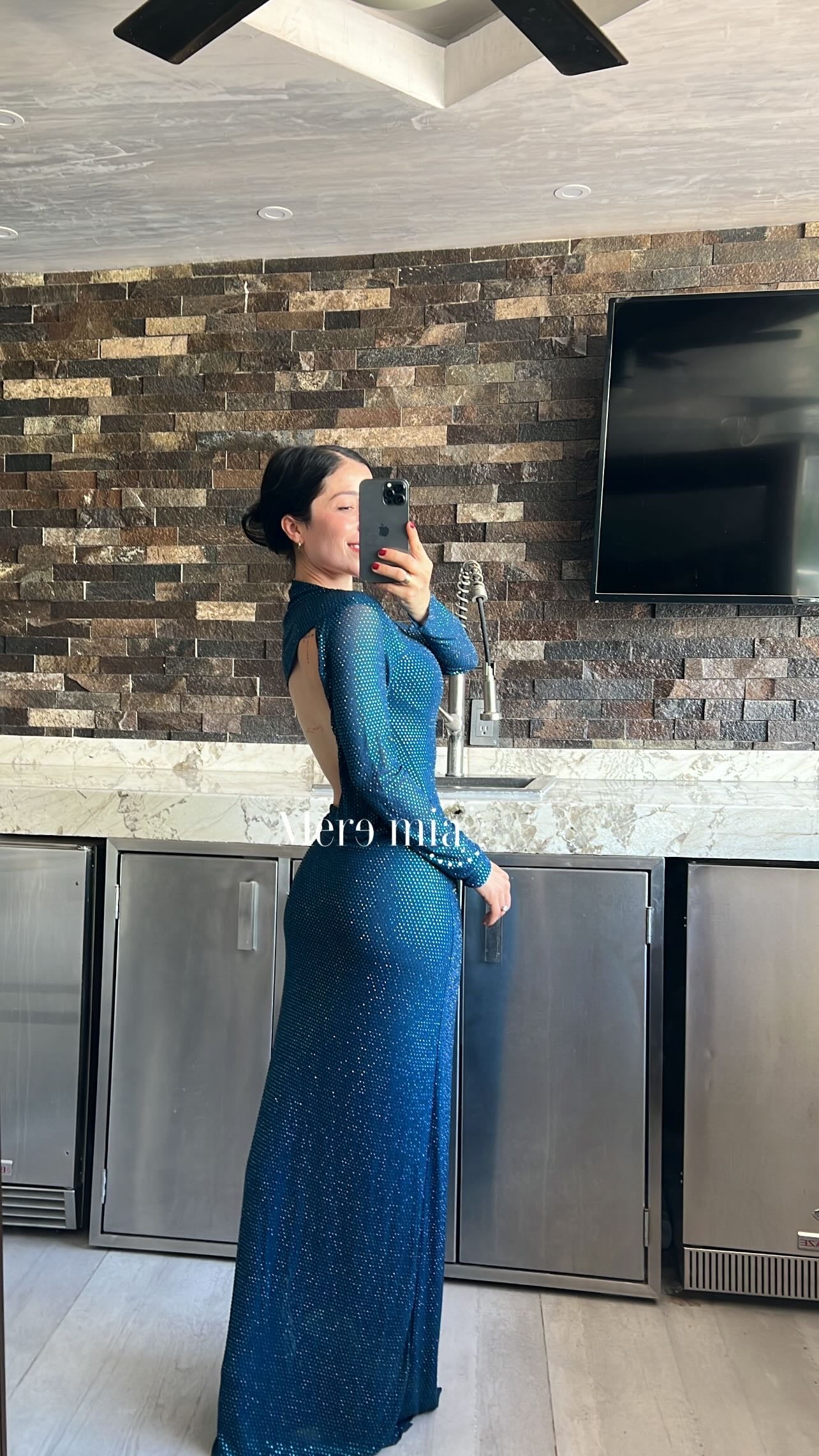 Vestido azul espalda  asimétrica