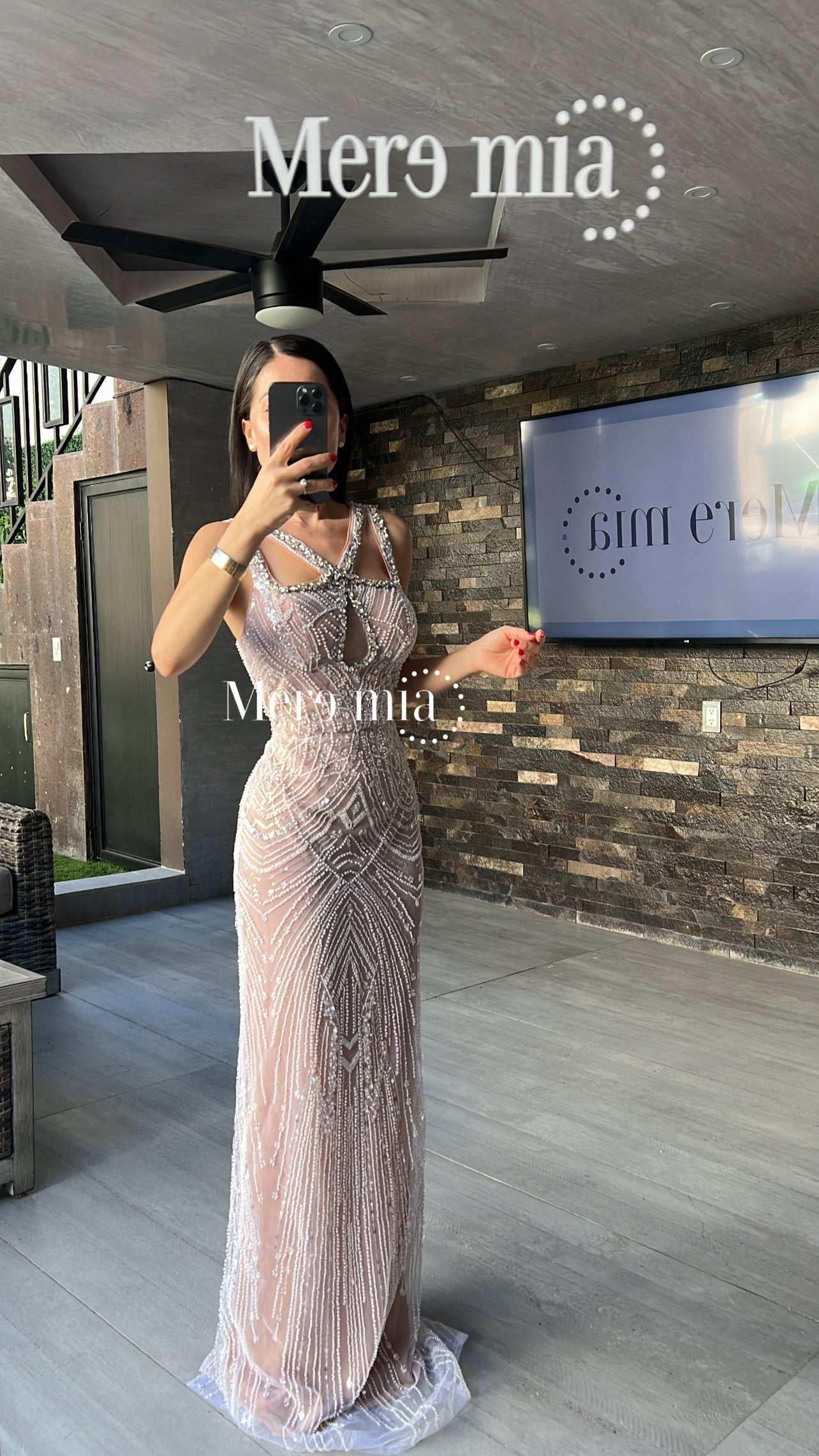 Vestido nude perlas apl V