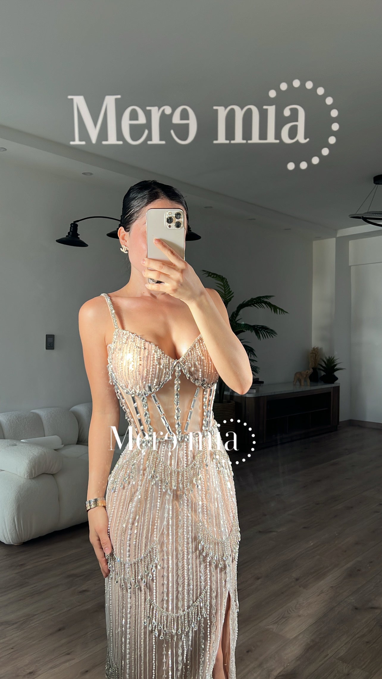 Vestido nude plata largo