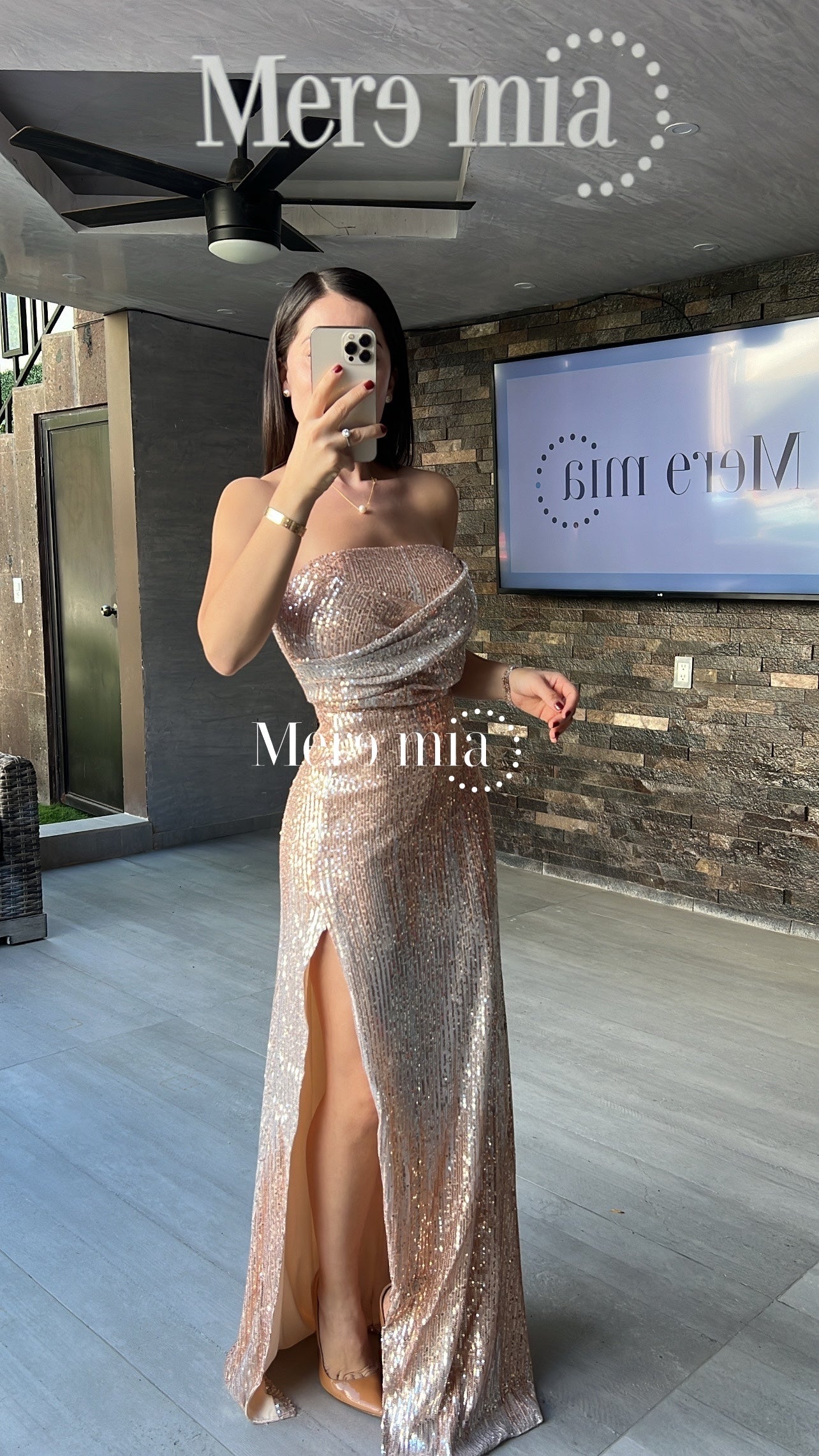 Vestido strapples rose gold lent