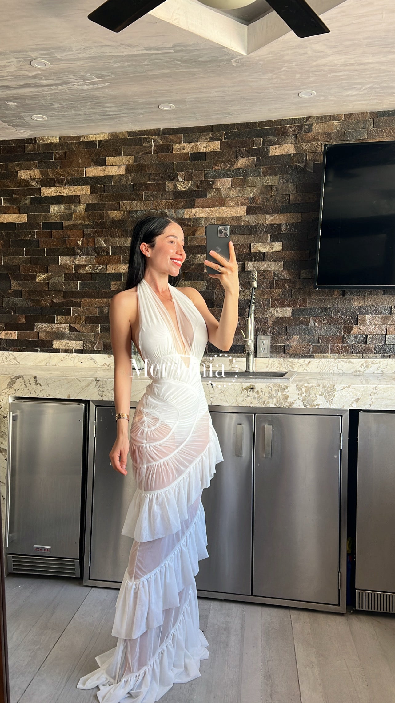 Vestido blanco malla Olanes