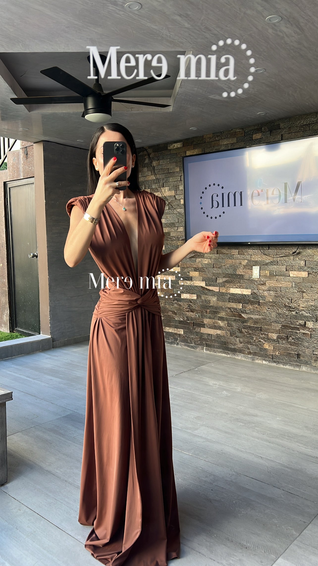 Vestido café plisado V