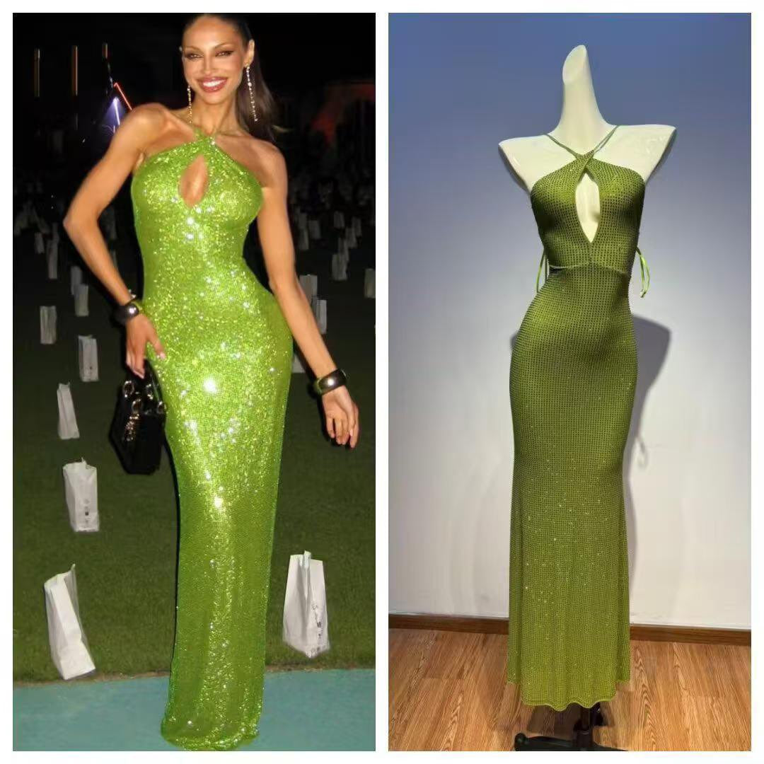 Vestido verde escote O puntos