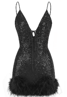 Vestido negro lent plumas V