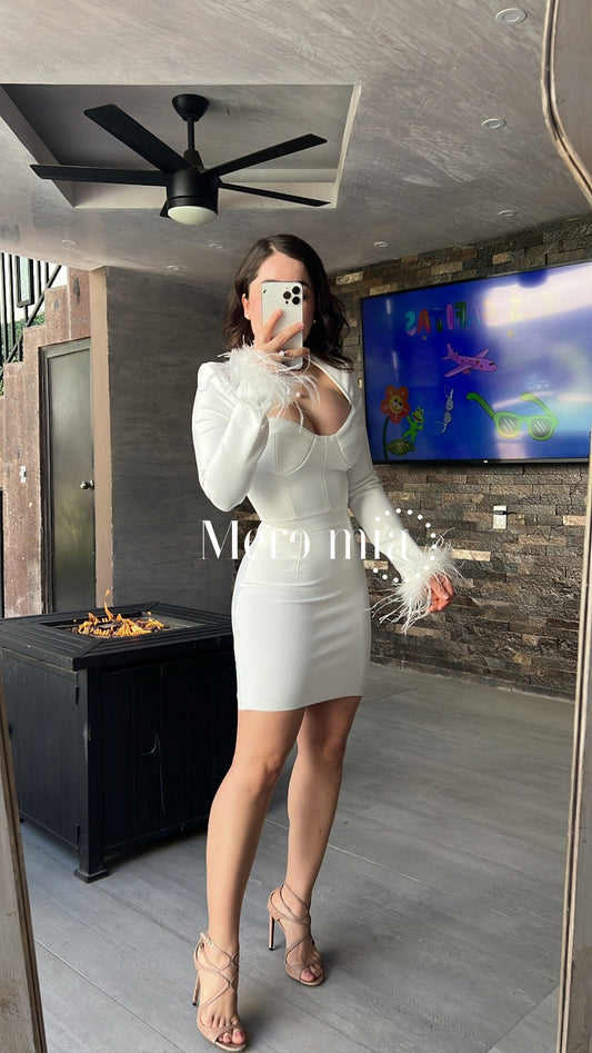 Vestido blanco ml plumas