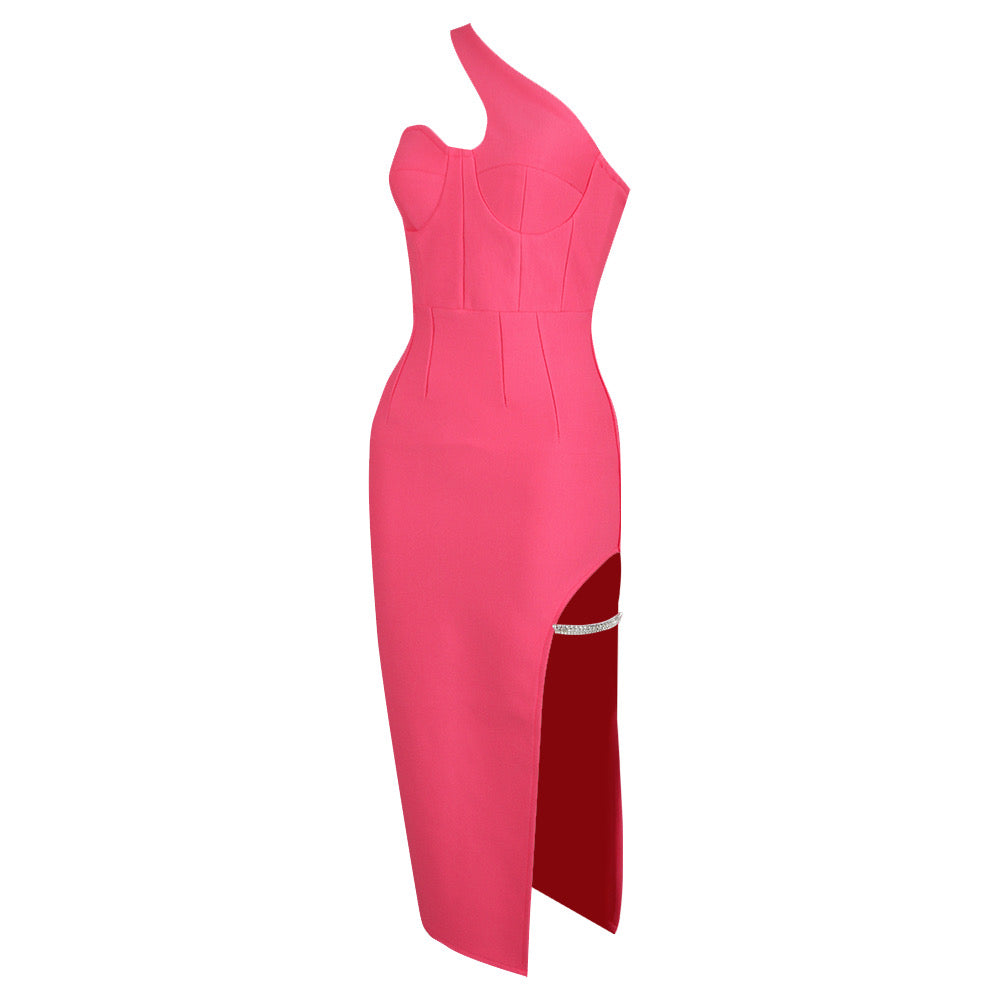 Vestido rosa hombro copas